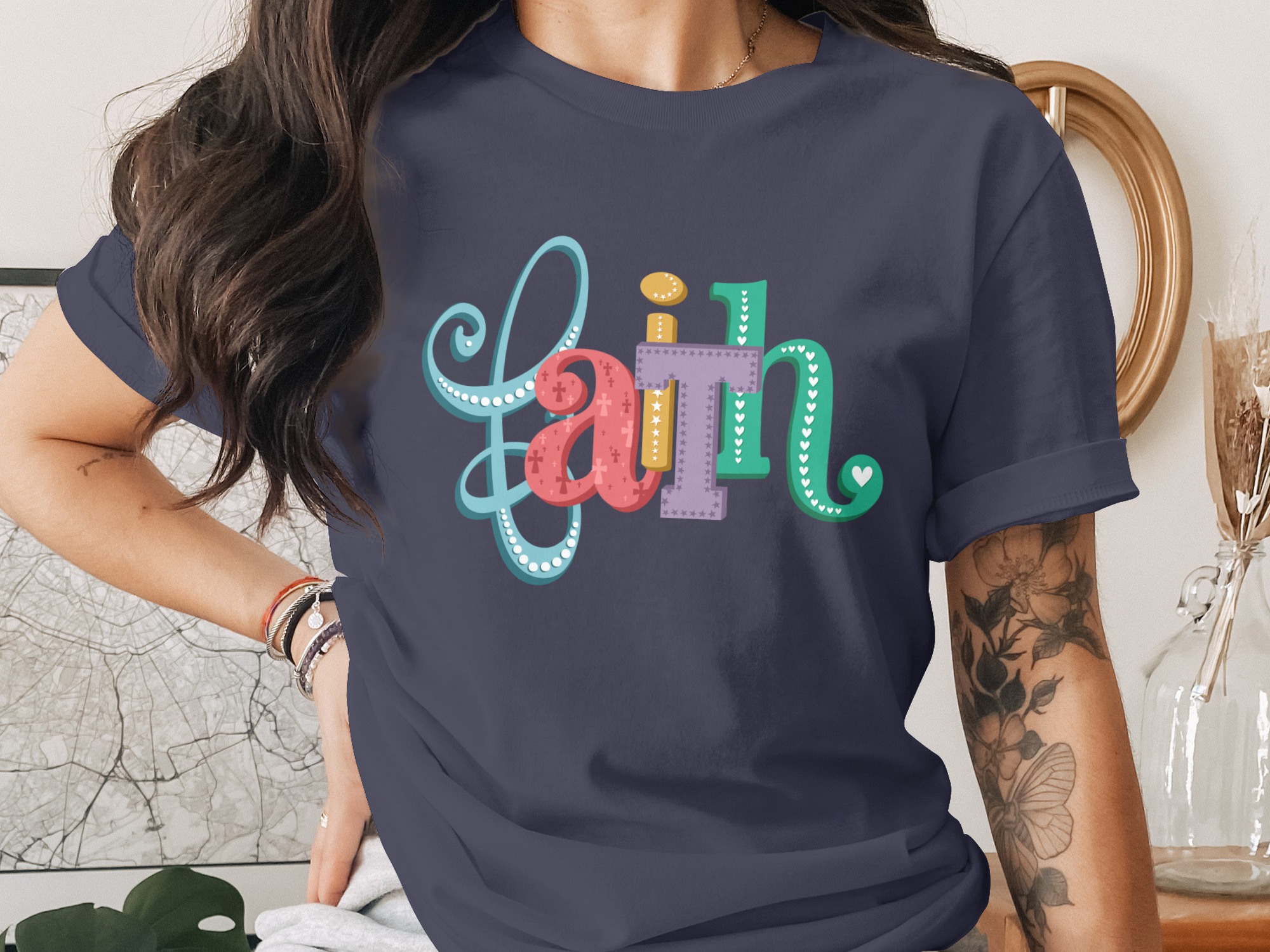 Faith Digital Download, Sublimation Design, DTF PNG, Christian Art, Religious, Hearts Stars Crosses, Printable Art, Crafting Design - Image 2