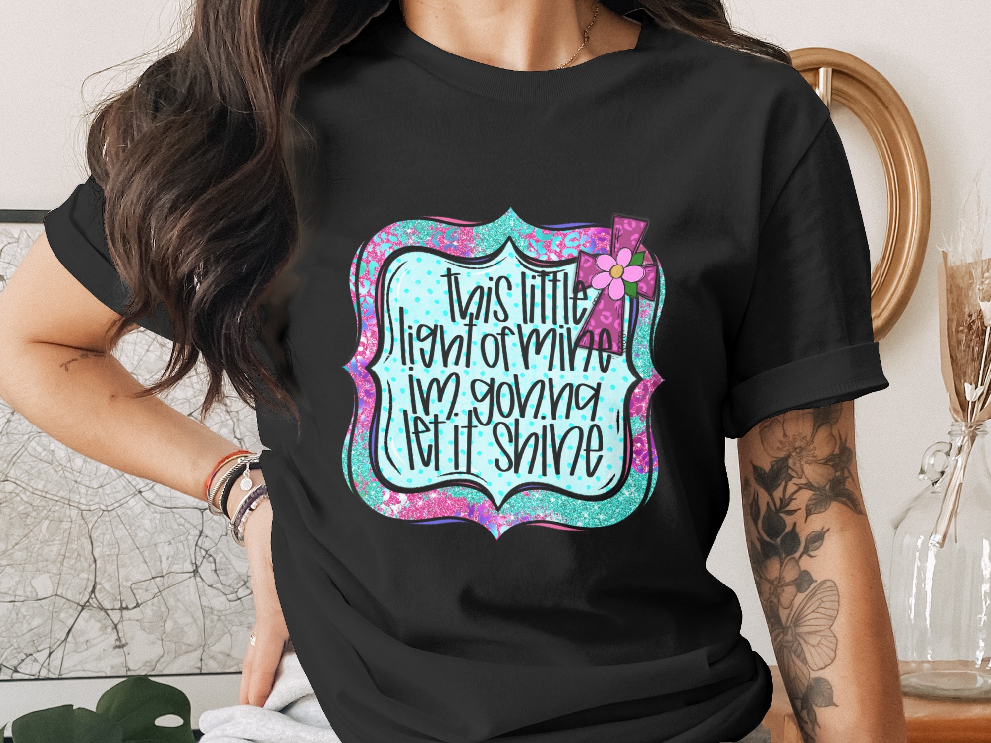 This Little Light of Mine Digital Download, Sublimation PNG, DTF File, Christian Clipart, Floral Cross Design, Faith Based Graphic - Image 2