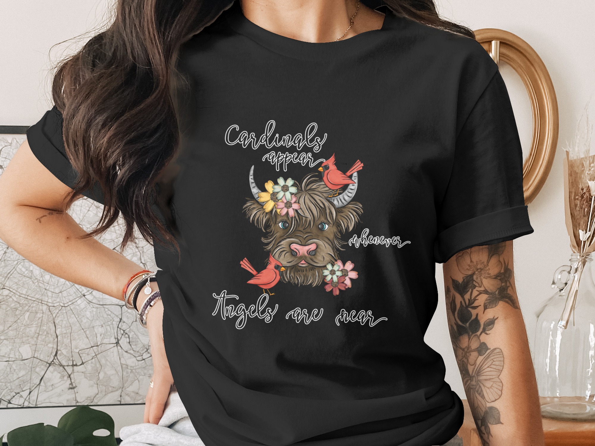 Cardinals Appear Highland Cow, Digital Download, Sublimation Design, DTF, PNG, Angel Near, Memorial Gift, Cute Cow Graphic, Farm Animal Art - Image 2