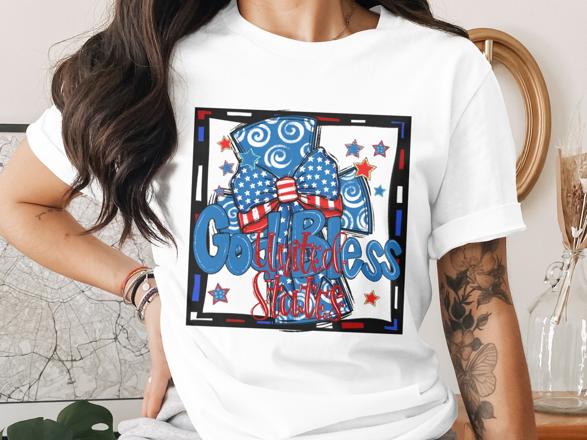 God Bless United States Digital Download, Sublimation Design, Patriotic PNG, DTF Print, 4th of July Image, USA Flag Graphic