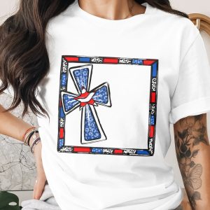 Patriotic Cross Frame Digital Download, Sublimation Design, DTF, PNG, Red White Blue, Star Leopard Print, USA Flag, Instant Download