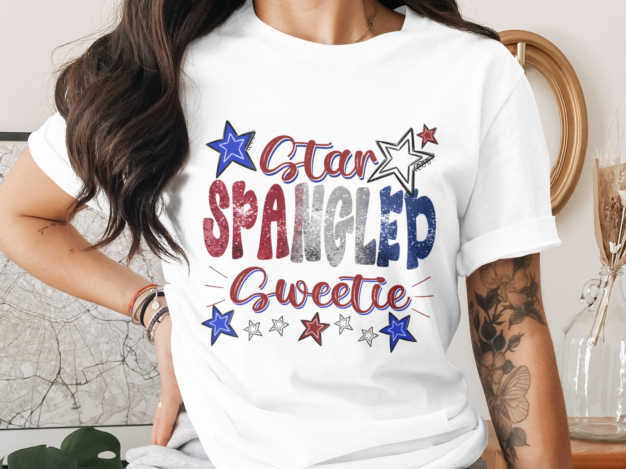 Star Spangled Sweetie Digital Download, Sublimation Design, DTF Print, Patriotic PNG, 4th of July, Red White and Blue, USA
