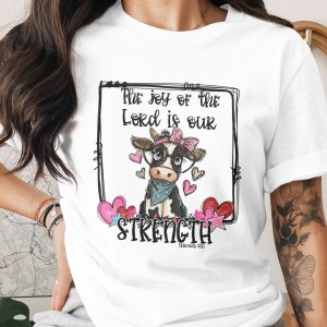 Cute Cow Digital Download, The Joy Of The Lord, Sublimation Design PNG DTF, Christian Bible Verse Printable, Heart, Strength Scripture Art