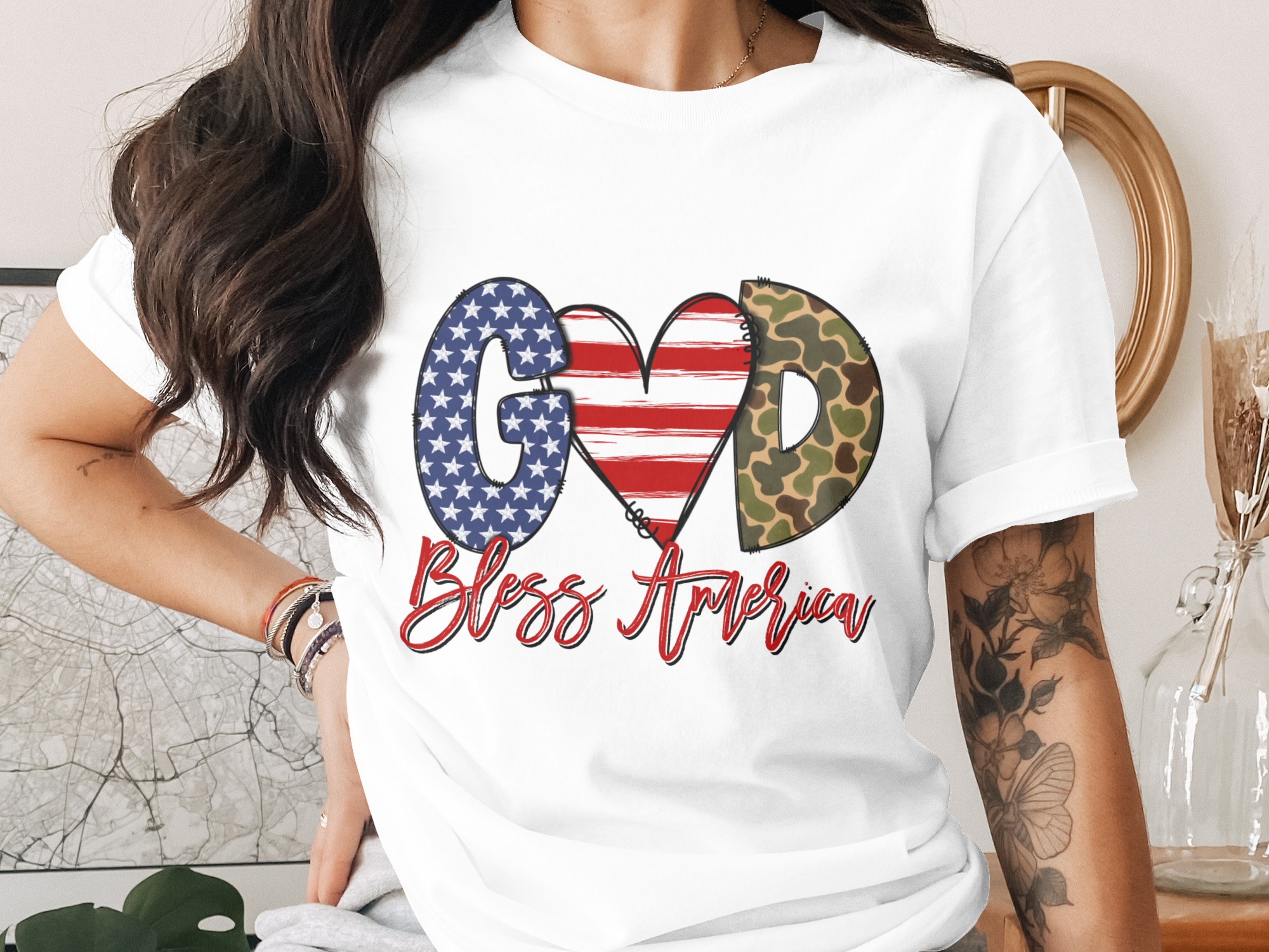 God Bless America PNG, Digital Download Sublimation, Patriotic Design, DTF Printable, USA Flag, Camo Letters, American Pride, Instant