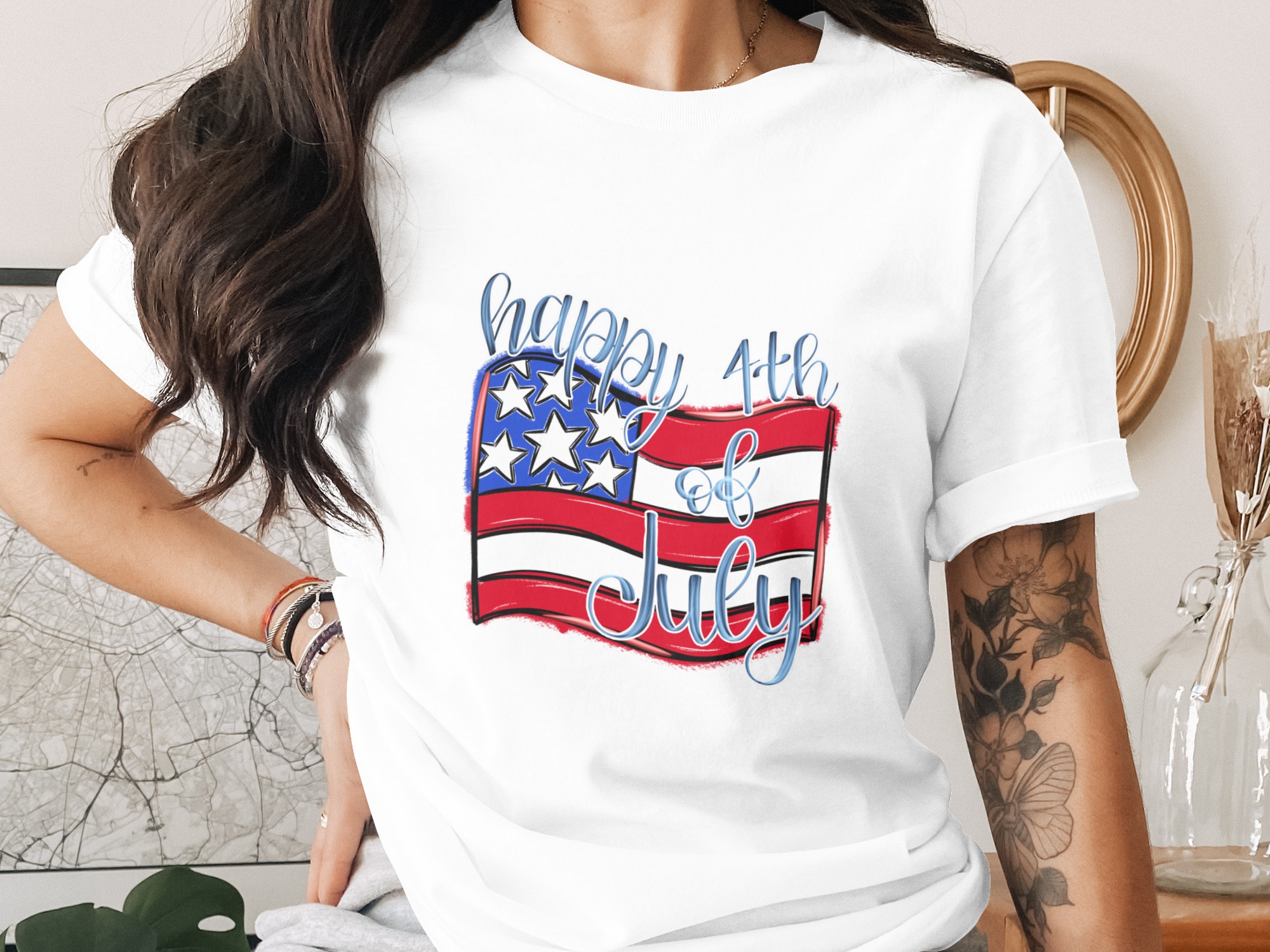 Happy 4th of July Digital Download, Sublimation Design, Patriotic PNG, USA Flag Design, DTF File, Independence Day Graphics, United States