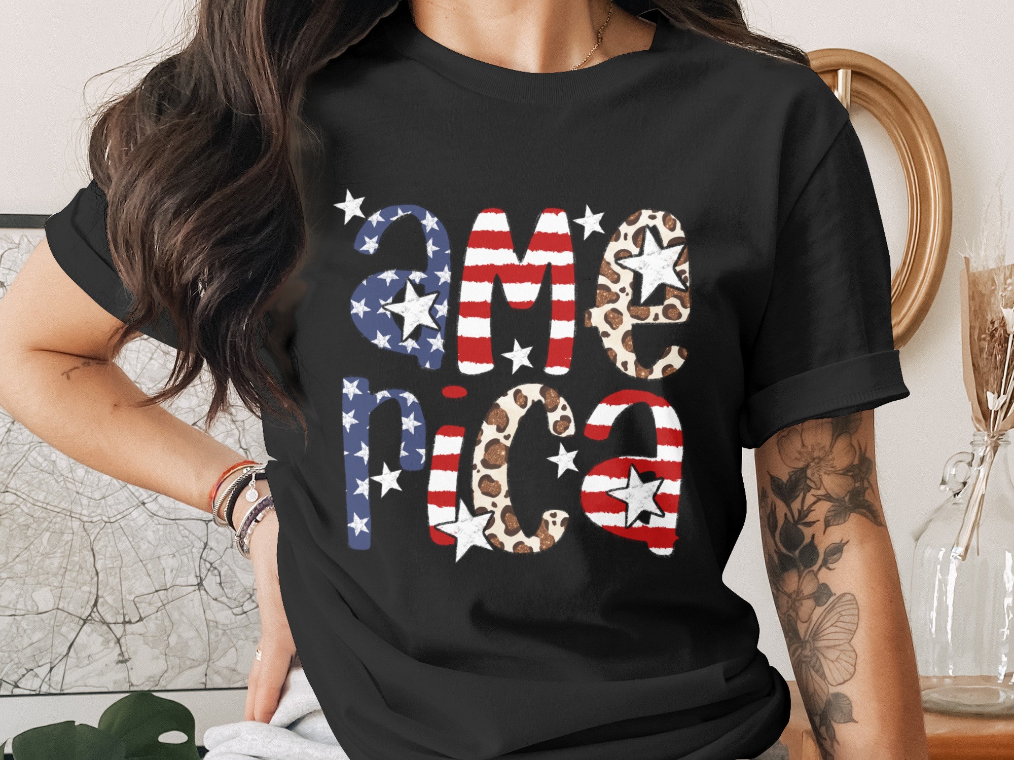 America Stars Digital Download Sublimation DTF PNG, Patriotic, Leopard Print, USA Flag, Fourth of July, Instant Download, Printable Design - Image 2