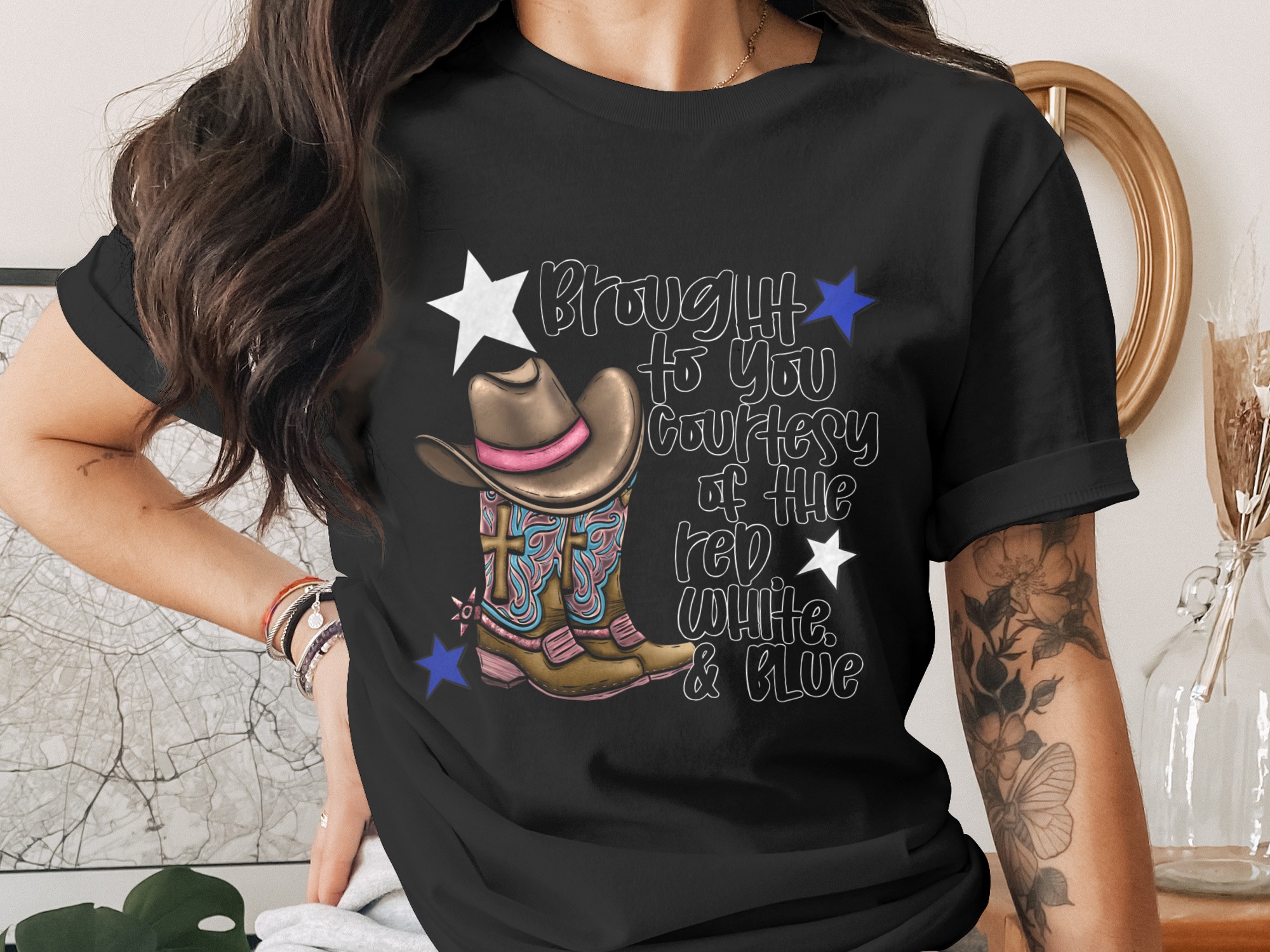 Red White Blue Cowboy Boots Hat, Digital Download Sublimation, DTF PNG, Patriotic Design, Western Graphic, USA Flag, Country, 4th of July - Image 2