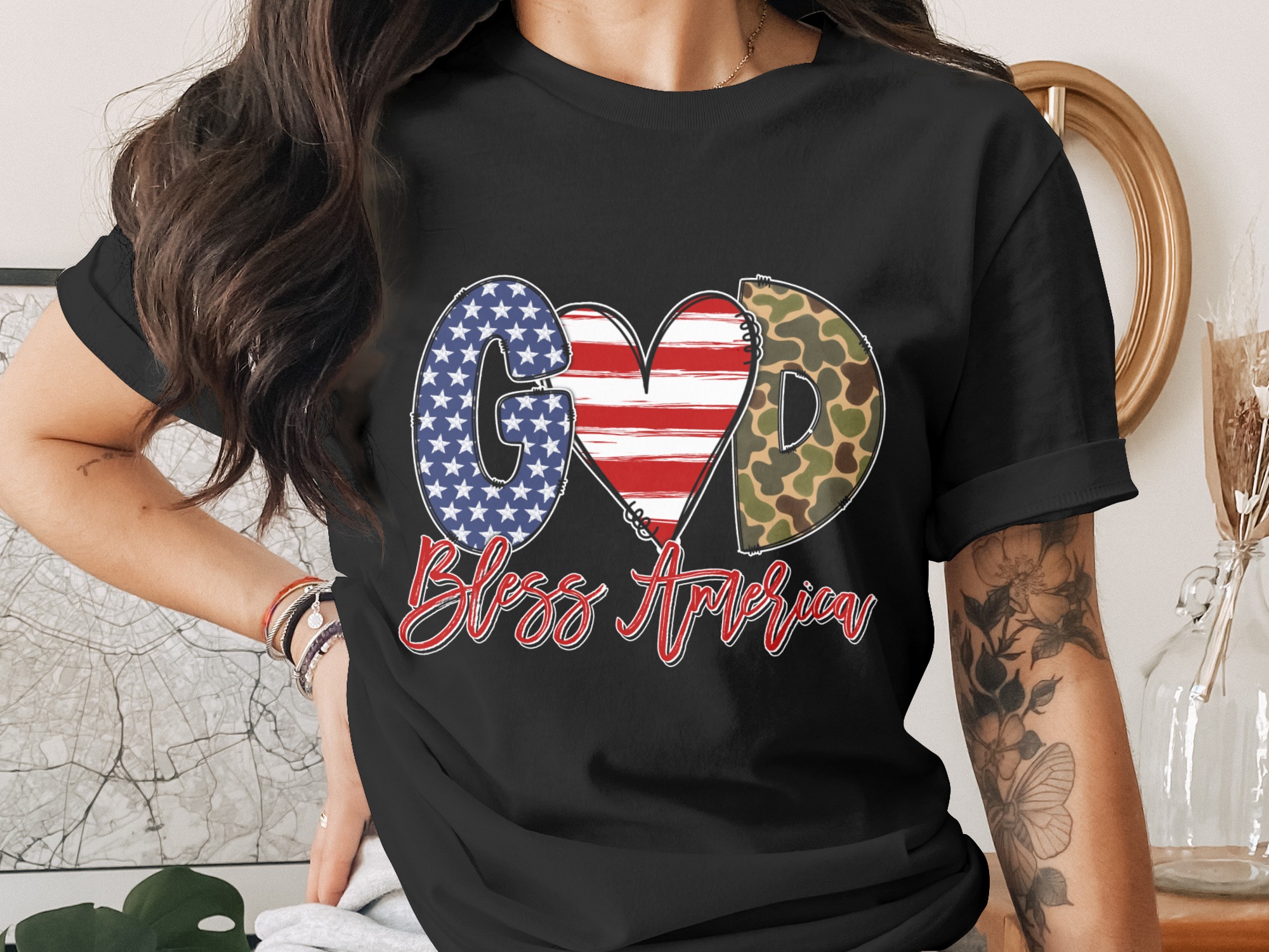 God Bless America Digital Download Sublimation PNG DTF, Patriotic Design, USA Flag Heart, Camo Print, Instant Download, Printable Art - Image 2