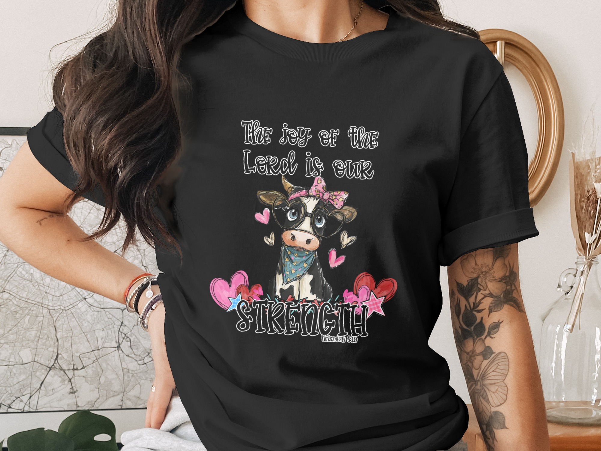 Cute Cow Digital Download, The Joy Of The Lord, Sublimation Design PNG DTF, Christian Bible Verse Printable, Heart, Strength Scripture Art - Image 2