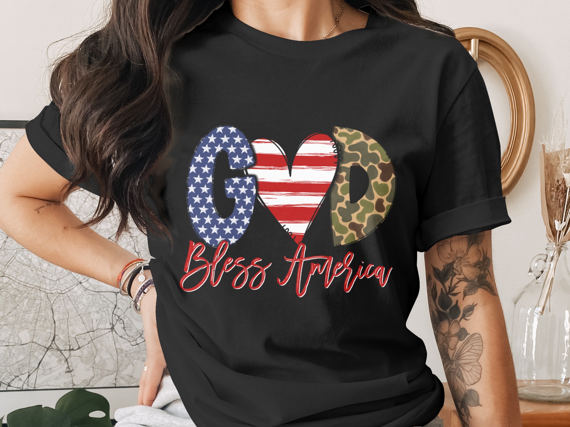 God Bless America PNG, Digital Download Sublimation, Patriotic Design, DTF Printable, USA Flag, Camo Letters, American Pride, Instant - Image 2