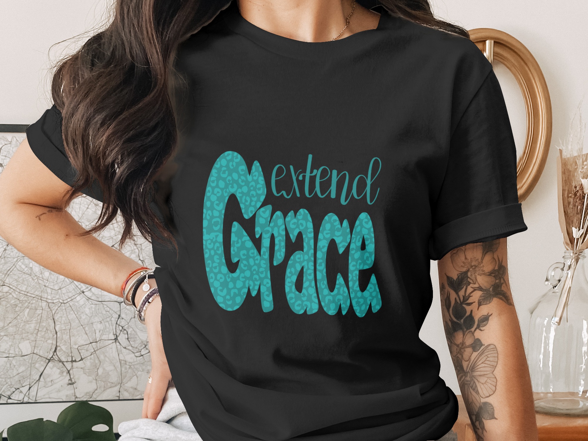 Extend Grace Cheetah Print Digital Download, Sublimation Design, DTF PNG, Teal Leopard Print, Christian Quote, Motivational Saying - Image 2
