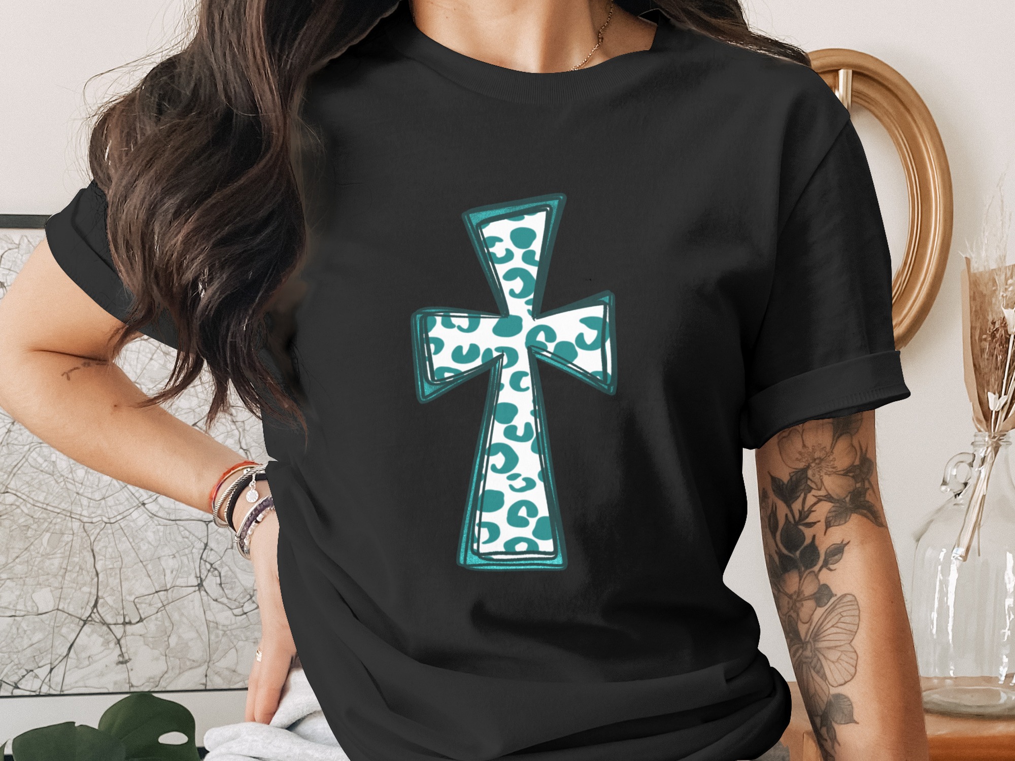 Leopard Cross Digital Download, Sublimation PNG DTF, Trendy Christian Print, Religious Graphic, Iron On Decal, Printable Artwork - Image 2