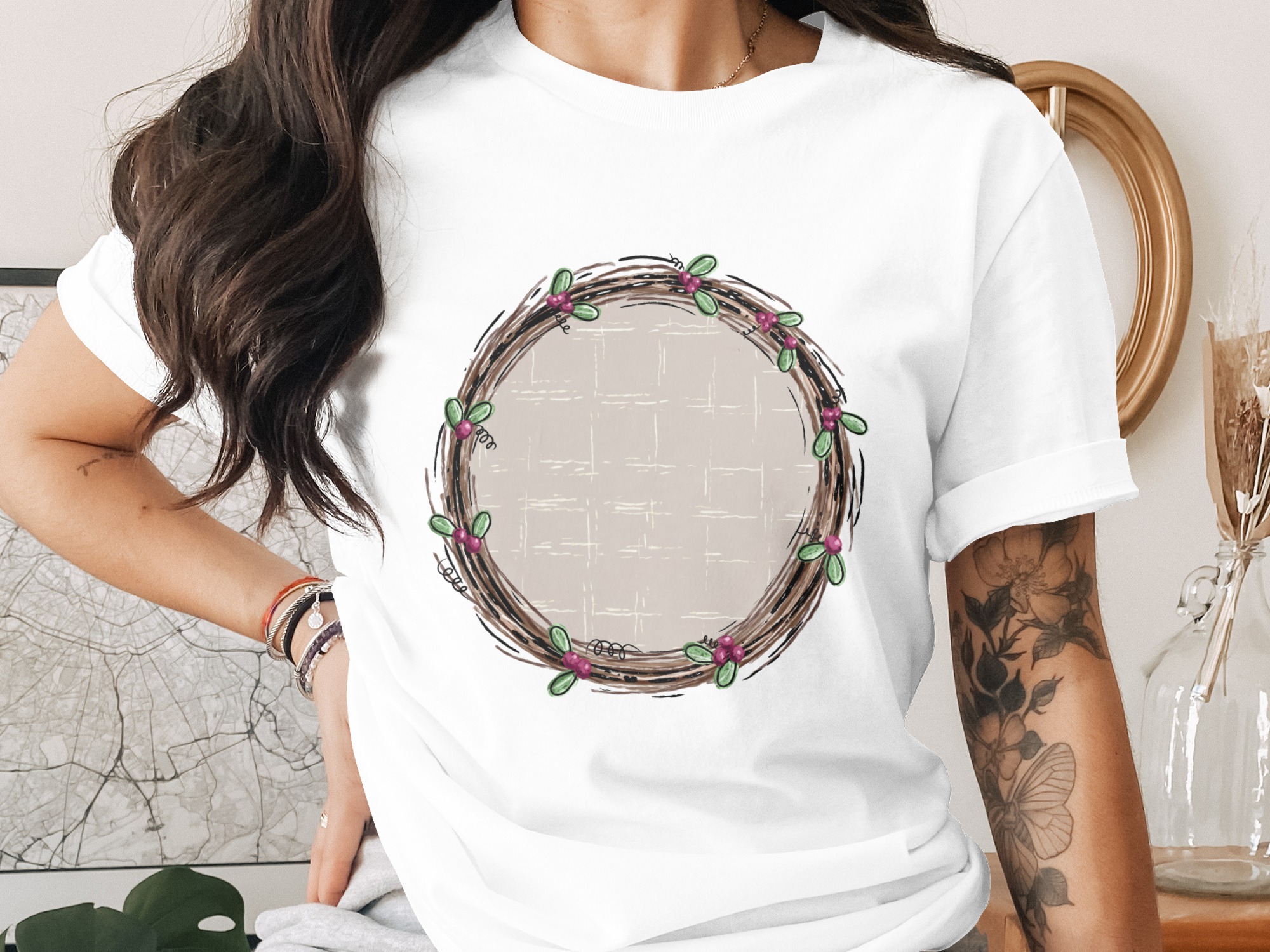 Digital Download, Wreath PNG, Sublimation Design, DTF Print, Mistletoe Design, Rustic Wreath, Printable Art, Floral Circle, Holiday Decor