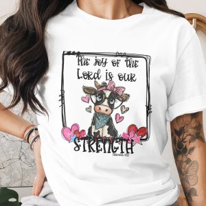 Cute Cow Joy of The Lord Digital Download Sublimation PNG DTF, Religious Cow Print, Hearts, Nehemiah 8 10 Christian Design, Cartoon Farm