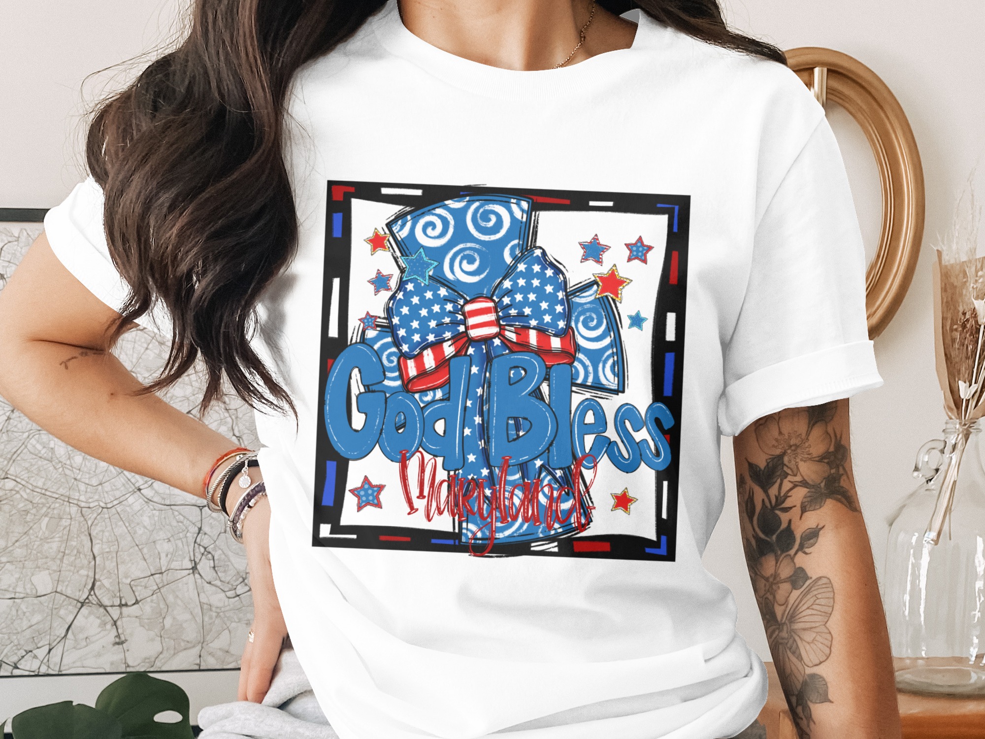 God Bless Maryland Digital Download, Patriotic Sublimation PNG, DTF Transfer, USA Flag, 4th of July, Independence Day Graphic