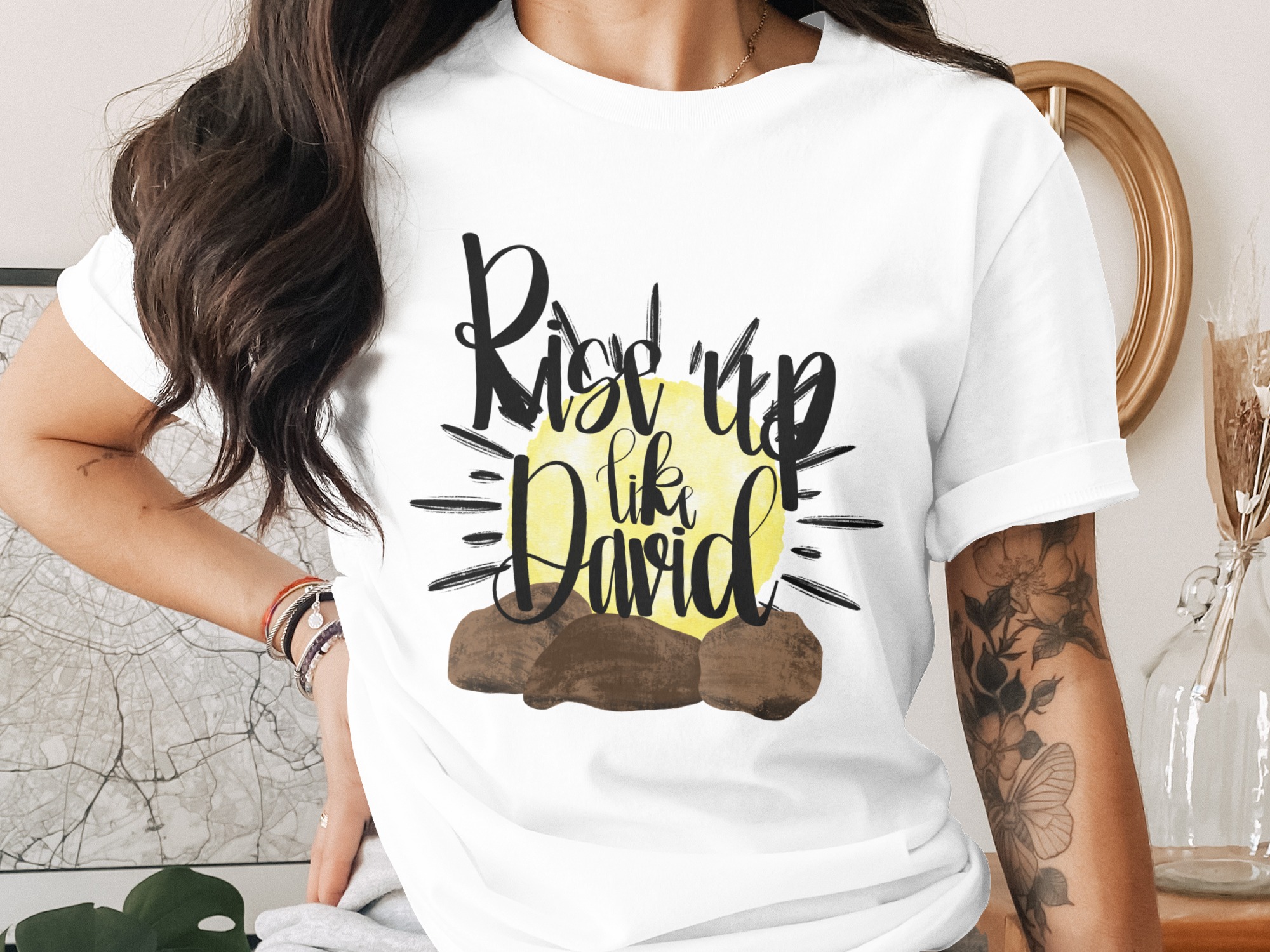 Rise Up Like David Digital Download, Christian Sublimation PNG, DTF Ready Design, Religious Wall Art, Inspiring Bible Verse Art