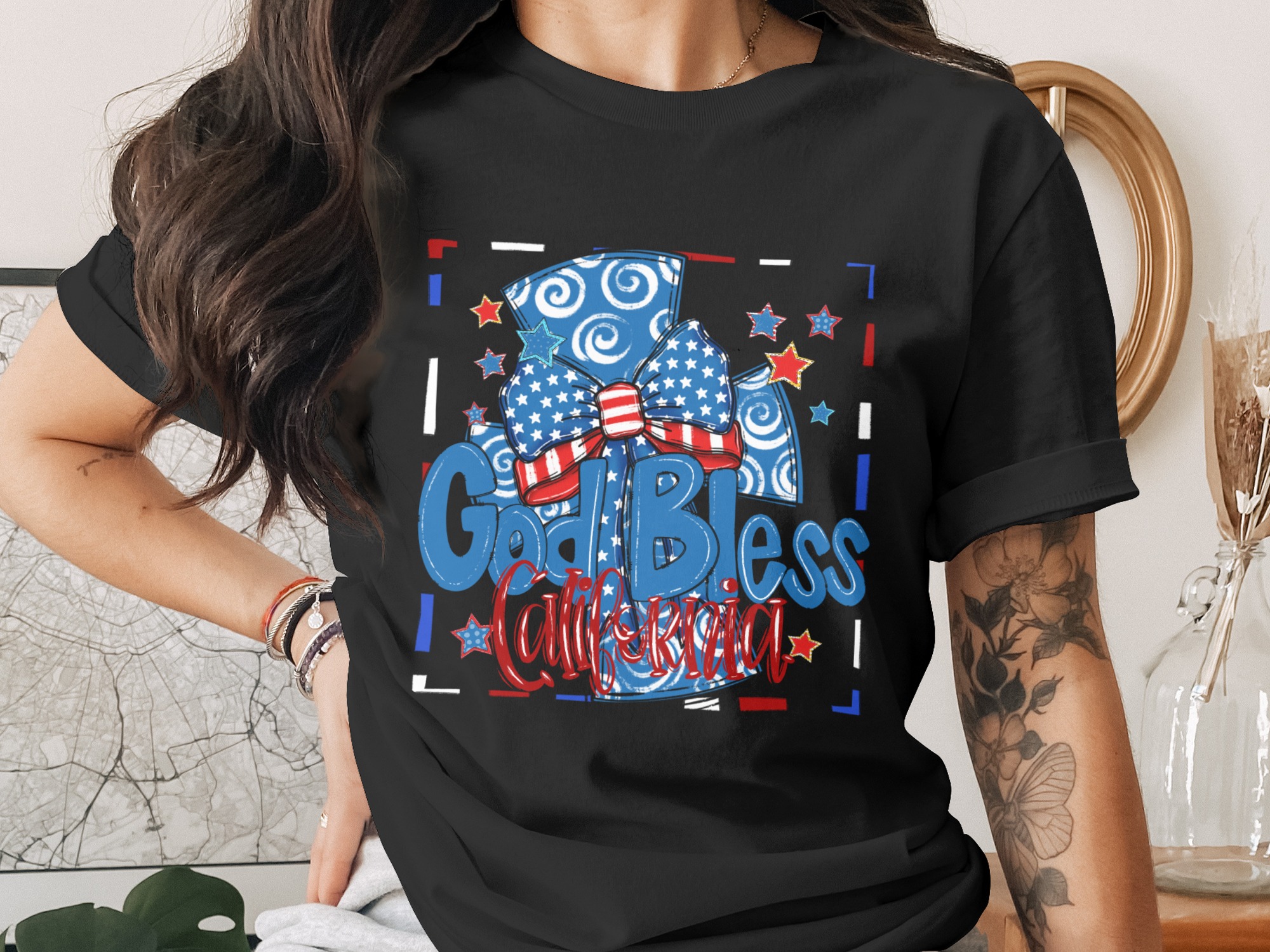 God Bless California PNG, Patriotic Bow Digital Download, 4th of July Sublimation, USA DTF, America Design, Summer Design - Image 2