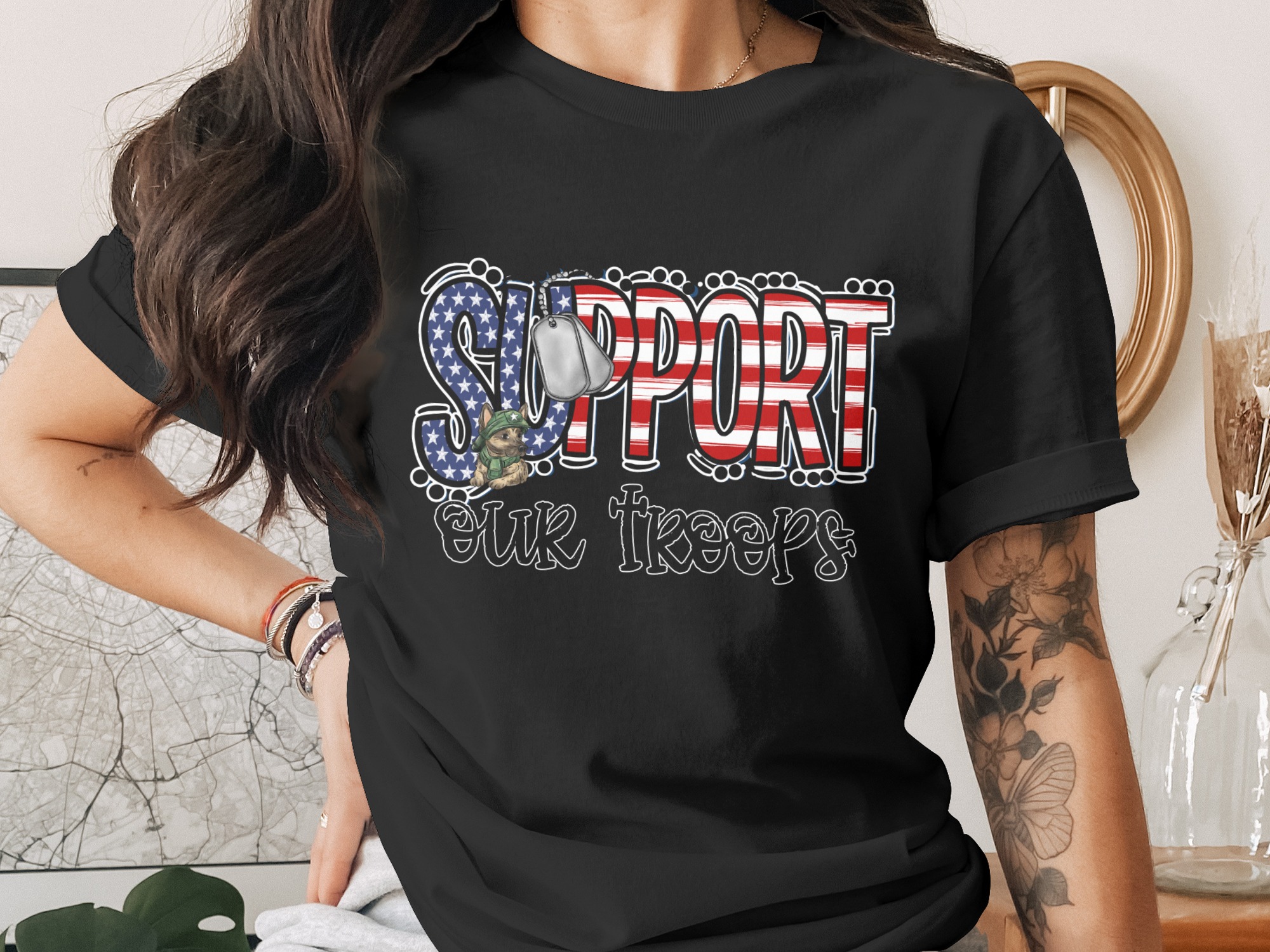Support Our Troops Digital Download, Sublimation, DTF, PNG, Patriotic Design, Military Appreciation, American Flag, Dog Tags, Veteran - Image 2