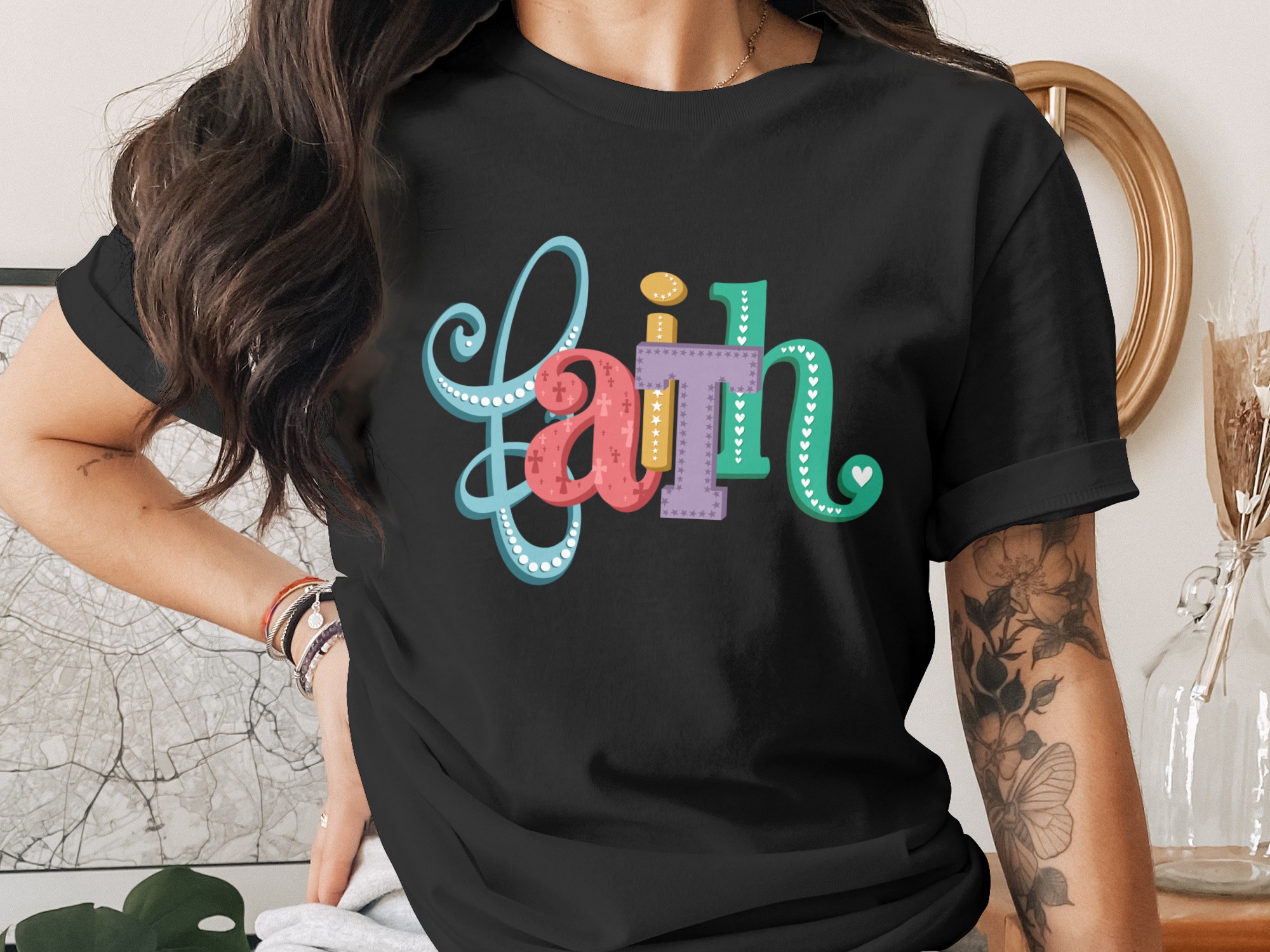 Faith Digital Download, Sublimation Design, DTF PNG, Christian Art, Colorful Faith Design, Religious Gift, Inspirational Graphic, DIY - Image 2