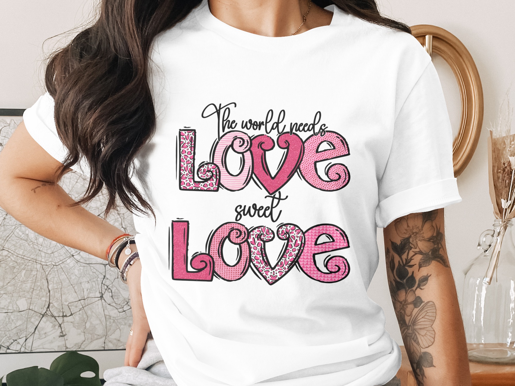 Sweet Love Digital Download, Valentines PNG, Sublimation Design, DTF Transfer, The World Needs Love, Heart Print, Pink Cute Graphic