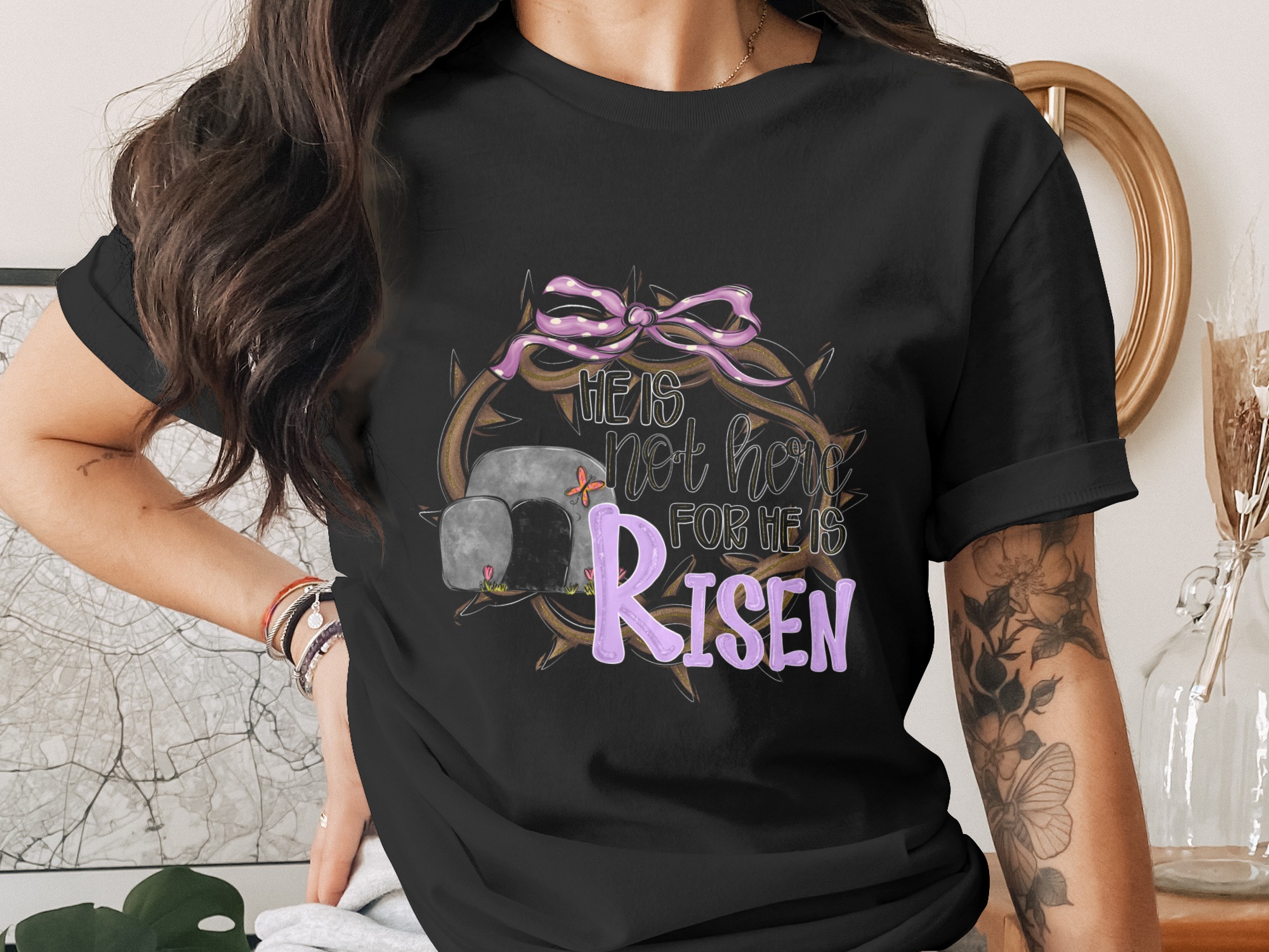 He Is Risen Digital Download, Easter Sublimation Design, dtf png, Religious Easter Art, Tomb Design, Faith png, Easter Wreath, diy - Image 2