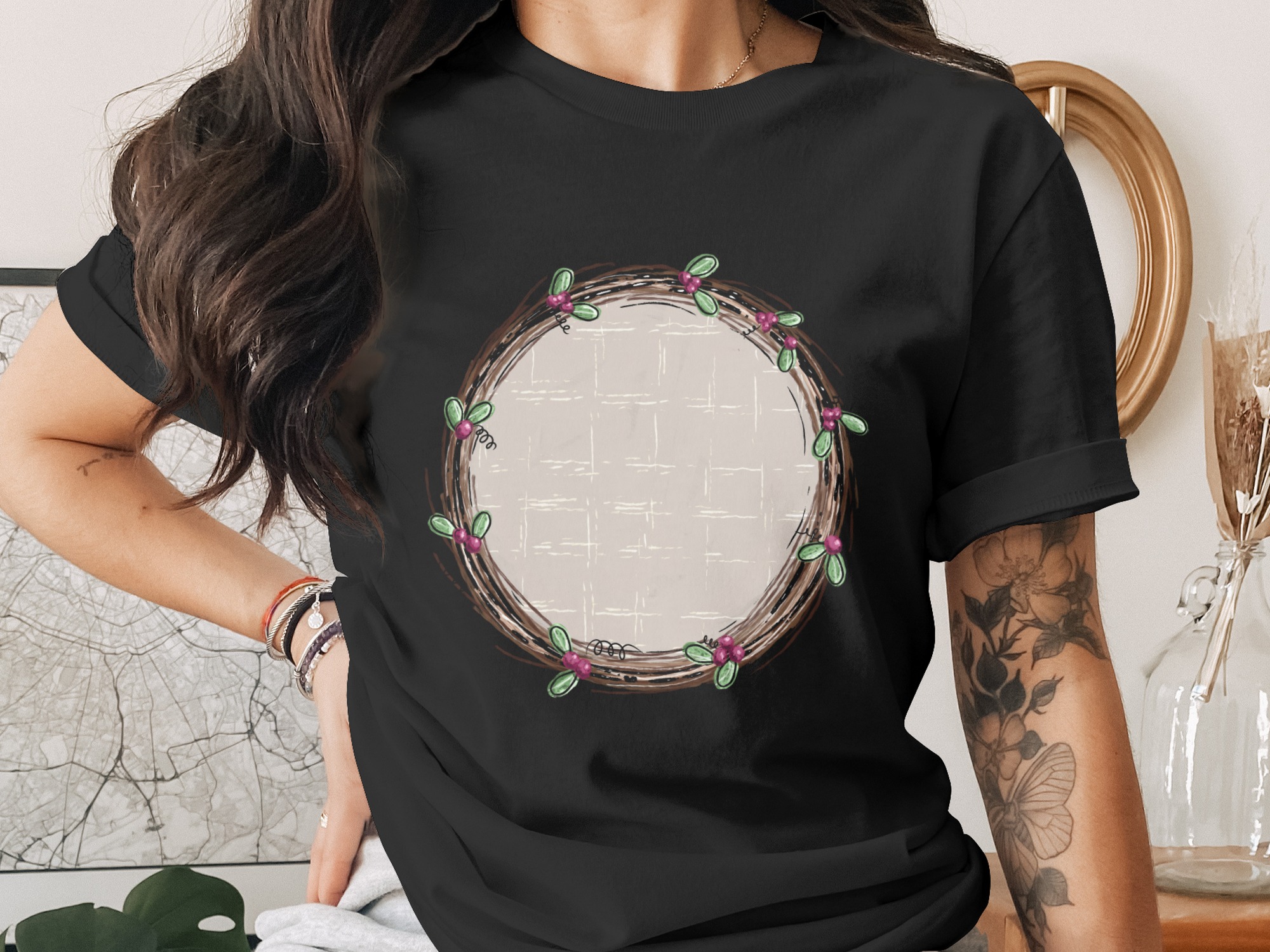 Digital Download, Wreath PNG, Sublimation Design, DTF Print, Mistletoe Design, Rustic Wreath, Printable Art, Floral Circle, Holiday Decor - Image 2