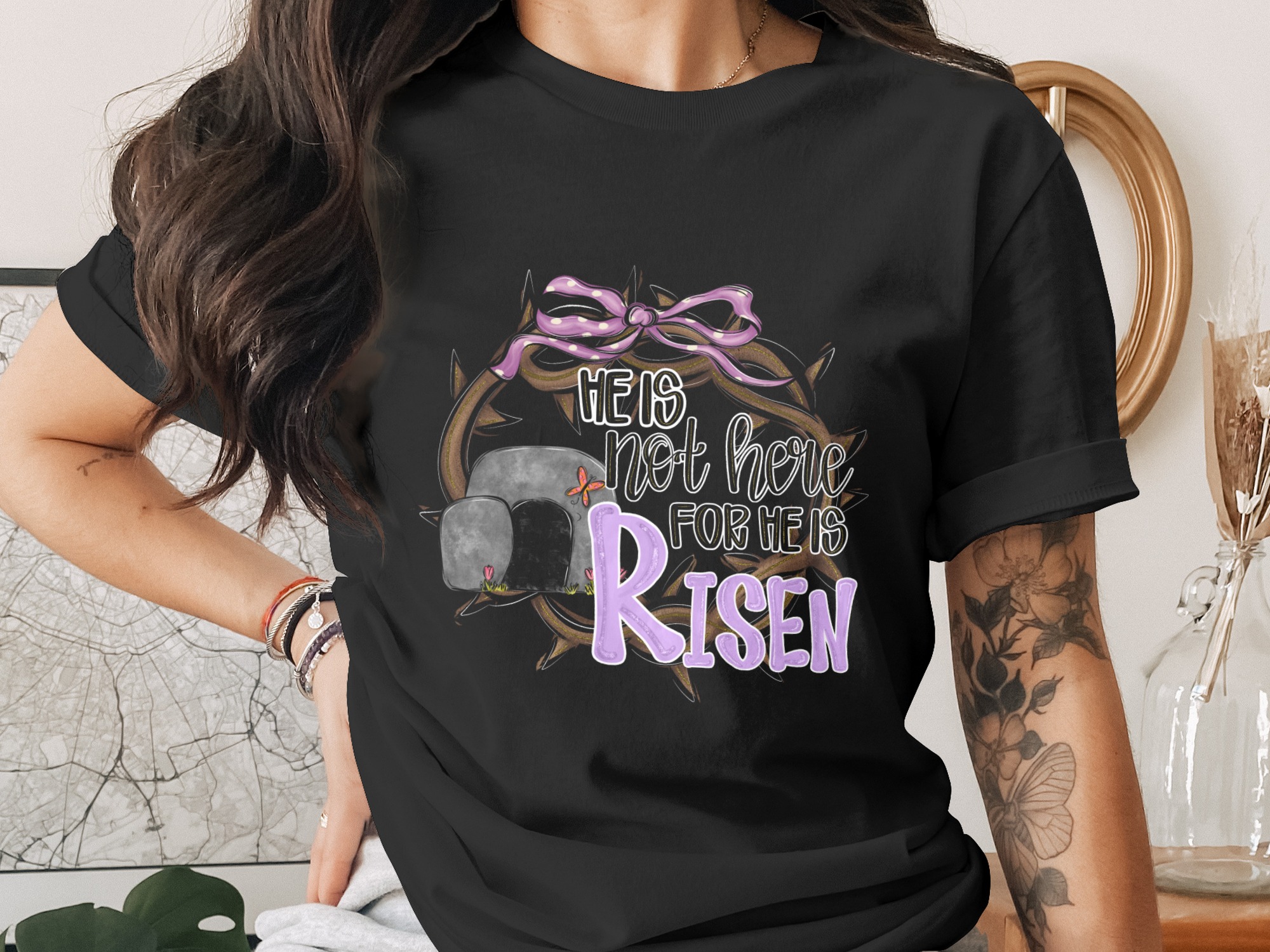 He Is Risen Digital Download, Sublimation Design, DTF PNG, Easter, Religious, Tomb, Crown of Thorns, Christian Artwork - Image 2