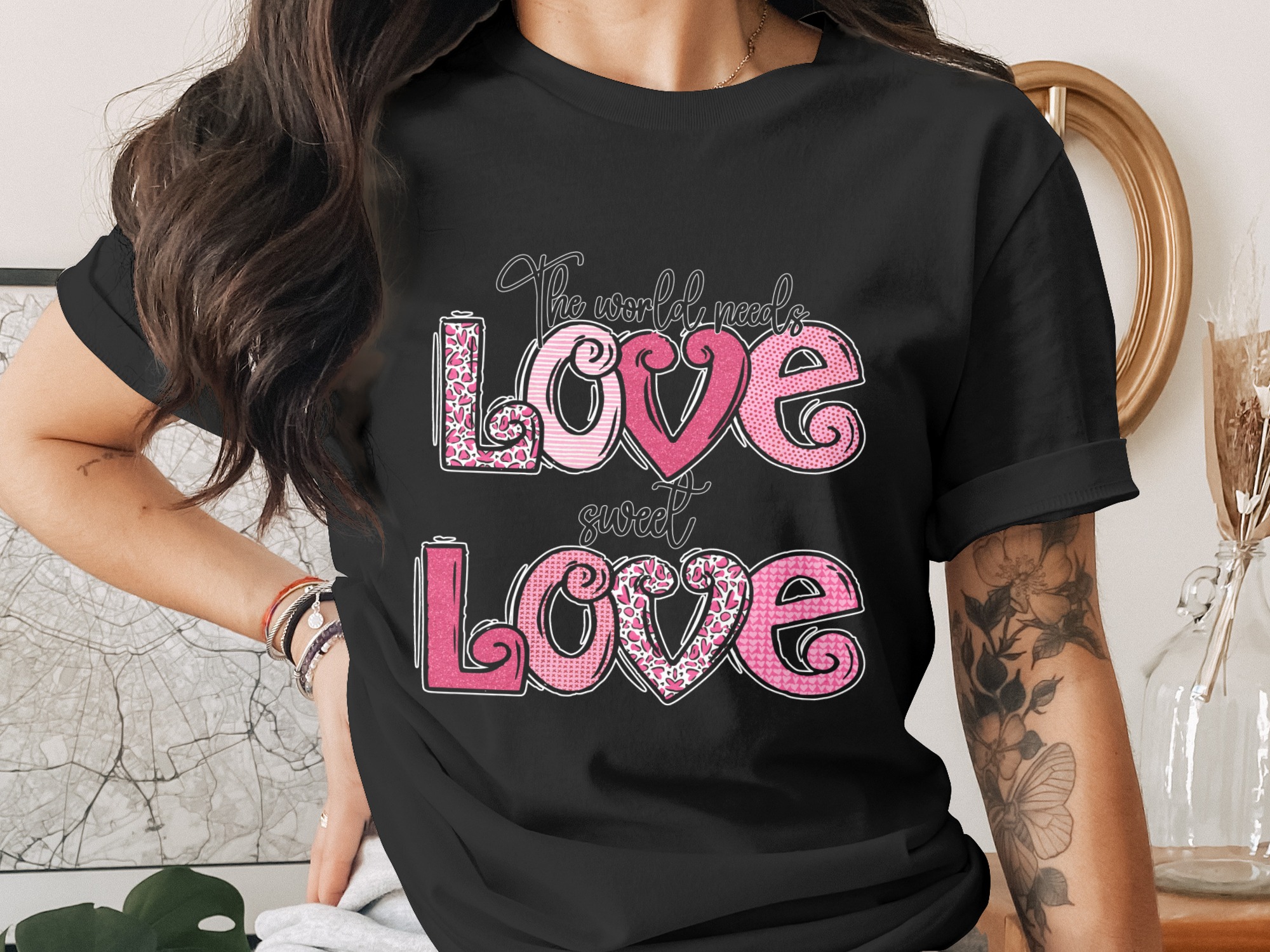 Sweet Love Digital Download, Valentines PNG, Sublimation Design, DTF Transfer, The World Needs Love, Heart Print, Pink Cute Graphic - Image 2