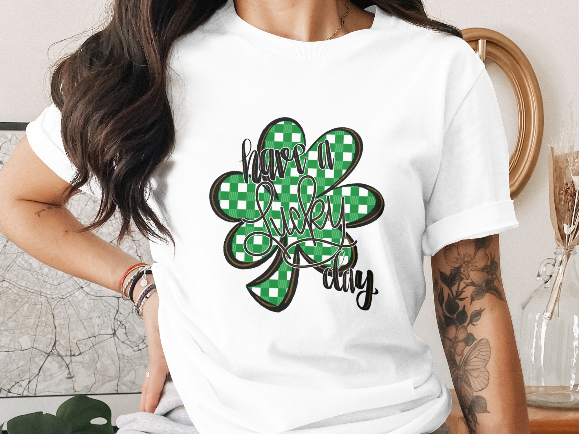 Have a Lucky Day, Shamrock Digital Download, Sublimation PNG, DTF, St Patricks Day Design, Irish Clover, Green Plaid, Trendy, Celebration