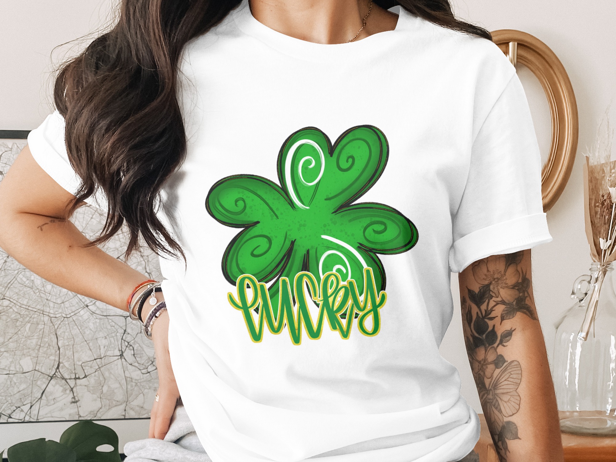 Lucky Clover Digital Download, St Patricks Day Sublimation PNG DTF, Four Leaf Clover PNG, Irish Lucky Charm Graphics for T shirts