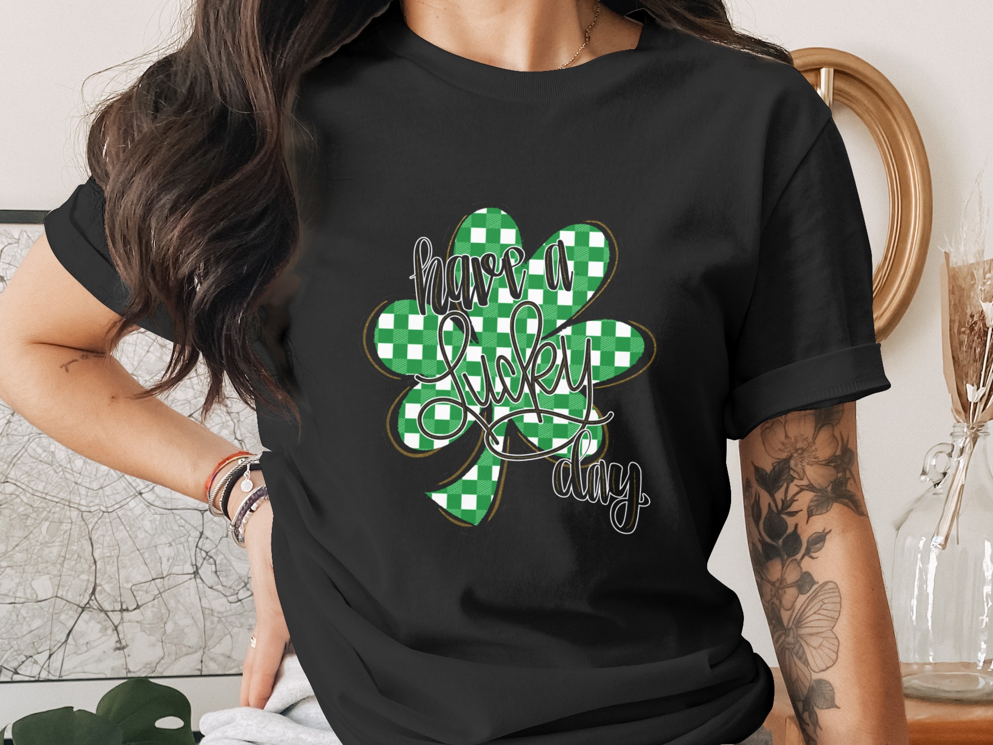 Have a Lucky Day, Shamrock Digital Download, Sublimation PNG, DTF, St Patricks Day Design, Irish Clover, Green Plaid, Trendy, Celebration - Image 2