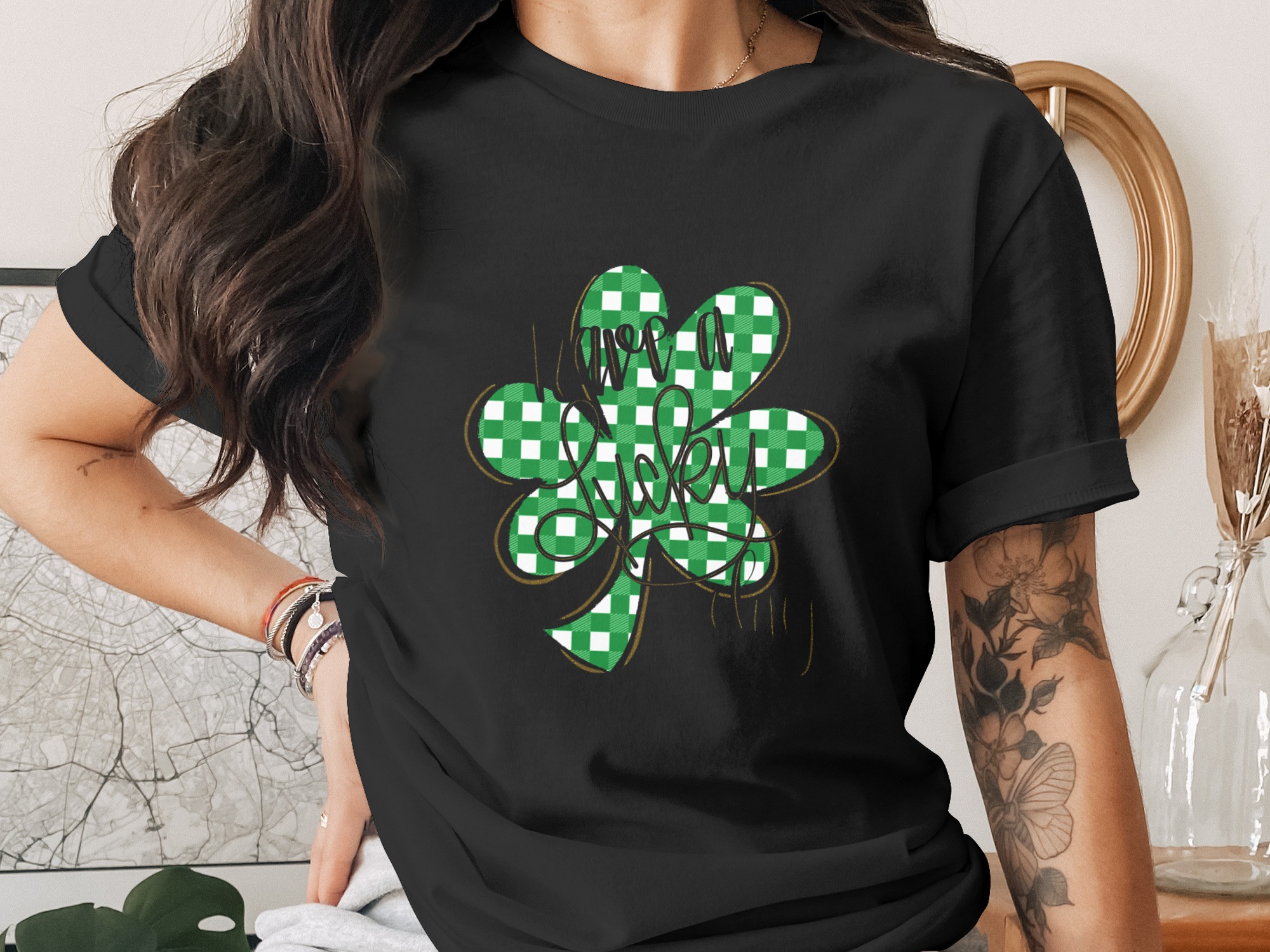 Lucky Day Clover Digital Download, Sublimation PNG DTF, St Patricks Day, Irish, Green Plaid Pattern, Four Leaf Clover, Lucky Charm - Image 2