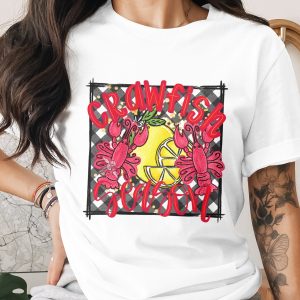 Crawfish Season Digital Download, Sublimation, DTF, PNG, Louisiana, Seafood, Lemon, Plaid Background, Funny, Cute, Crayfish, Party