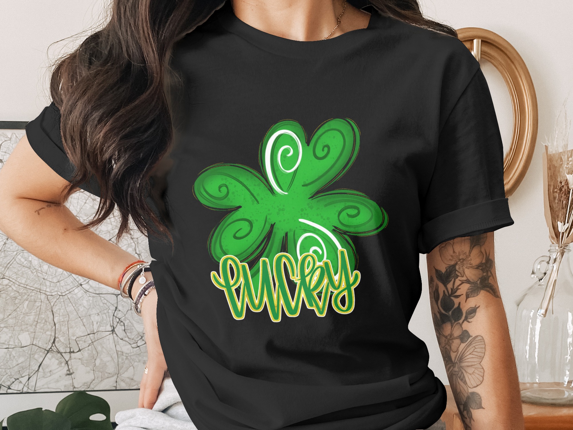 Lucky Clover Digital Download, St Patricks Day Sublimation PNG DTF, Four Leaf Clover PNG, Irish Lucky Charm Graphics for T shirts - Image 2