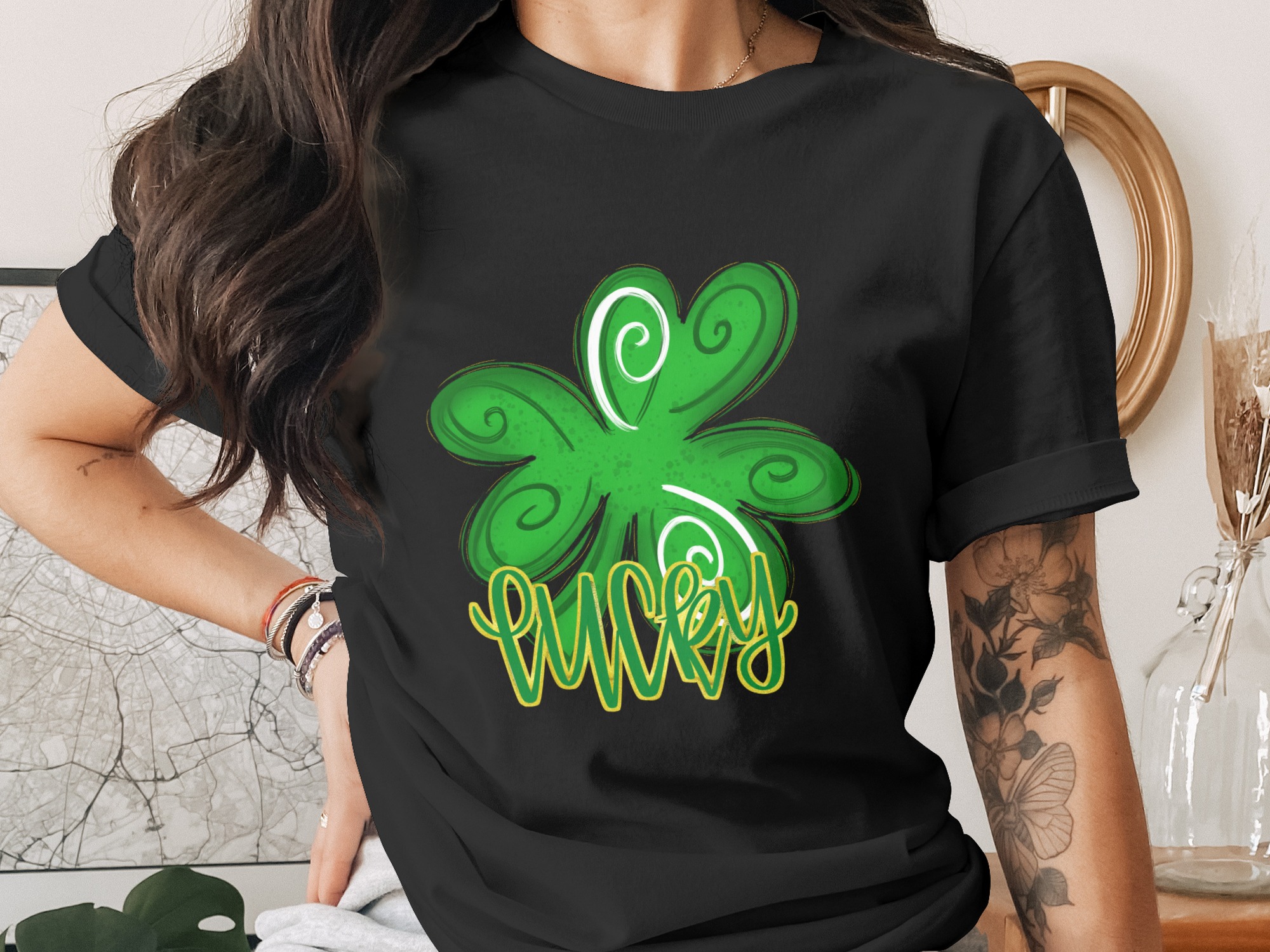 Lucky Clover Digital Download, St Patricks Day Sublimation PNG, DTF Print File, Irish Design, Shirt Transfer, Good Luck Charm, Four Leaf - Image 2