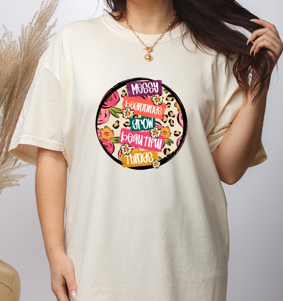 Messy Beginnings, Beautiful Things Digital Download, Sublimation Design, DTF Design, PNG File, Flowers, Leopard Print, T Shirt Design - Image 3