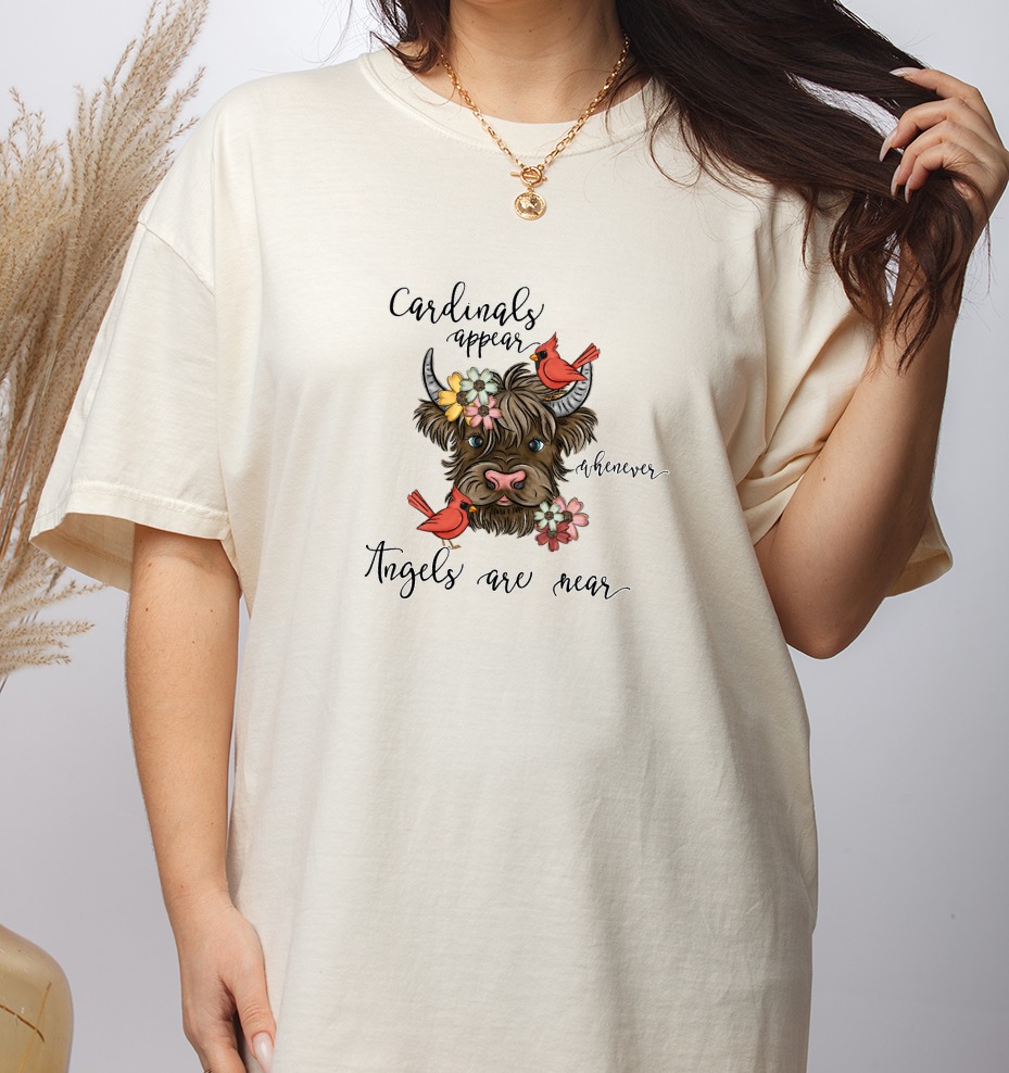 Cardinals Appear Highland Cow, Digital Download, Sublimation Design, DTF, PNG, Angel Near, Memorial Gift, Cute Cow Graphic, Farm Animal Art - Image 3