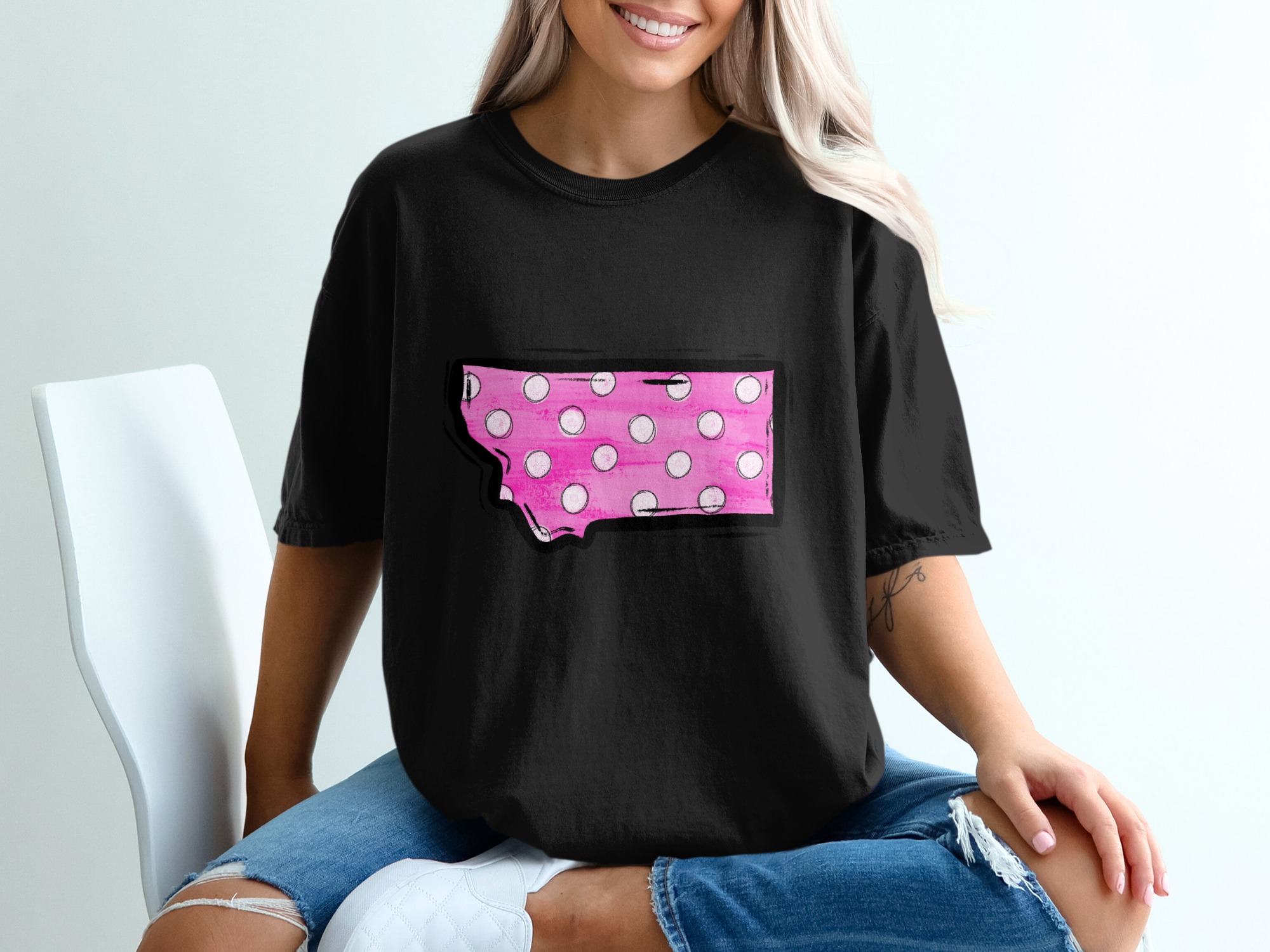 Pink Montana Polka Dot T-Shirt, Cute State Pride Tee, Trendy Gift Idea, Montana Lover Shirt, Fun Graphic Tee, Montana Souvenir T-Shirt - Image 2