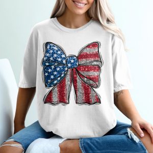 Patriotic Bow T-Shirt, American Flag Tee, USA Pride Shirt, Fourth of July Gift, Stars and Stripes TShirt, Holiday Apparel