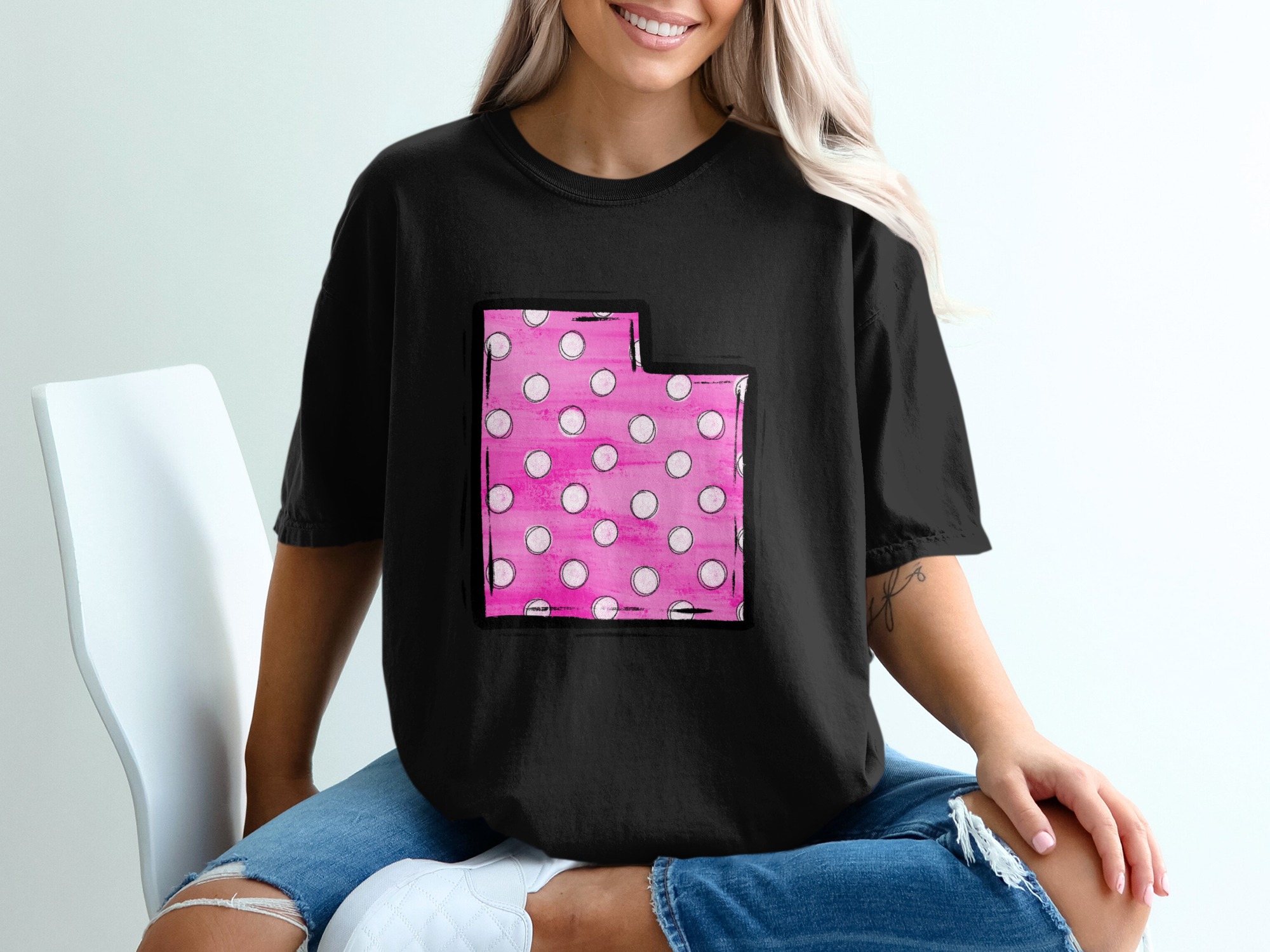 Utah State T-Shirt, Pink Polka Dot, Utah Pride, Vacation Souvenir, Gift for Utahan, Trending Design, Unique T-Shirt - Image 2