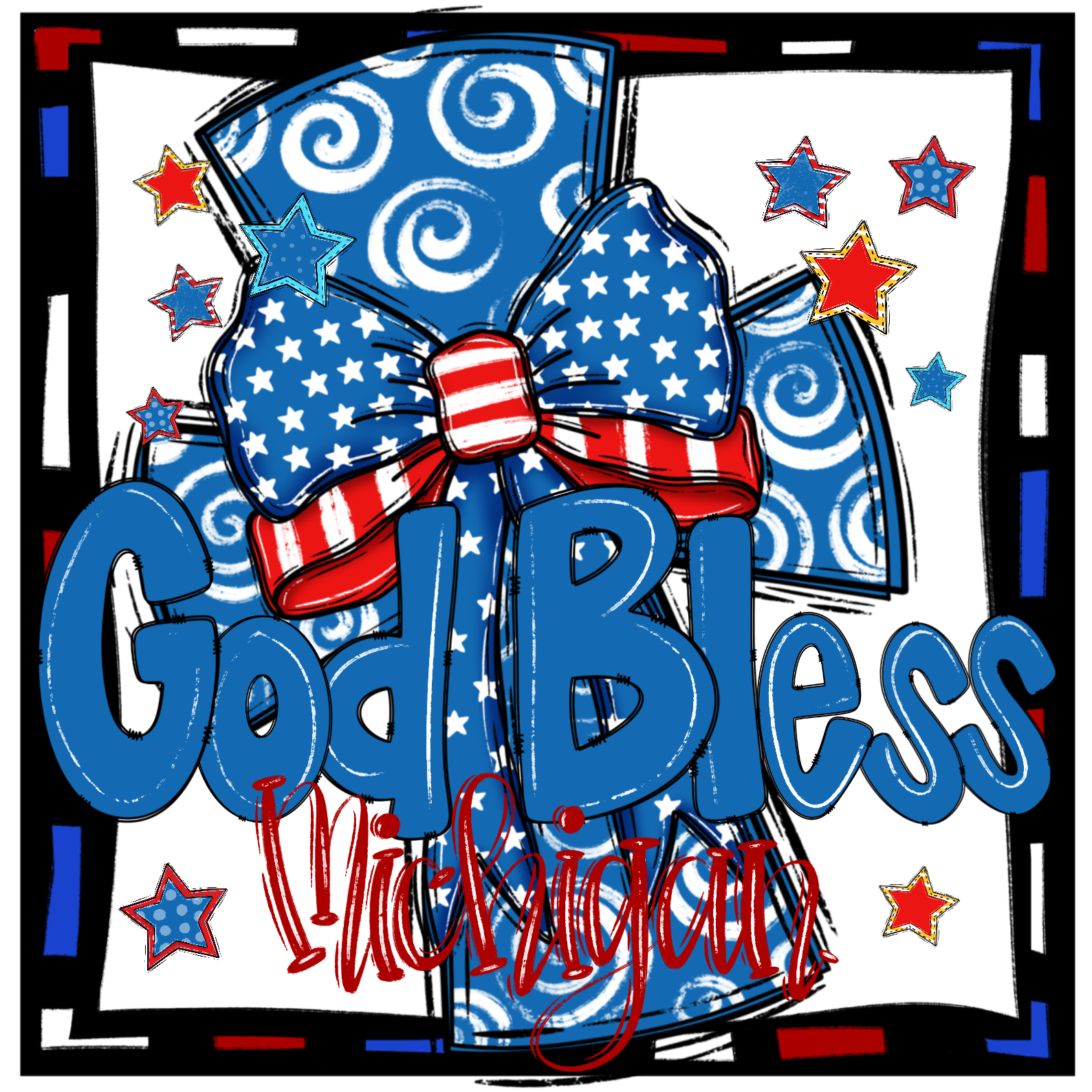 God Bless Michigan Digital Download, Patriotic Sublimation Design, DTF PNG, USA Flag, Stars, Fourth of July, Ready to Print
