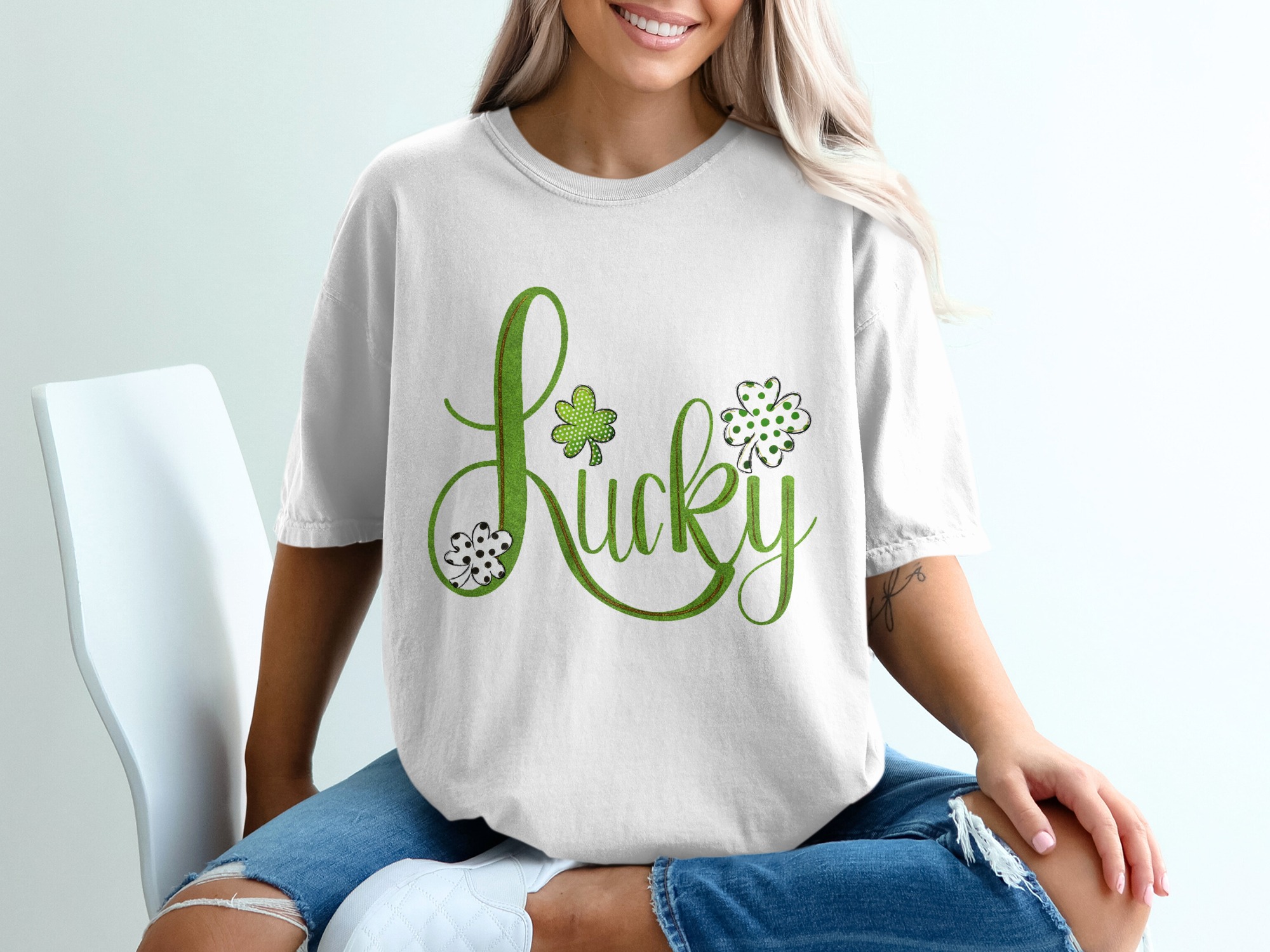 Lucky Shamrock T-Shirt, St Patricks Day Shirt, Irish Clover Tee, Good Luck Charm, Holiday Gift, Women’s T Shirt, Cute St Pattys Day