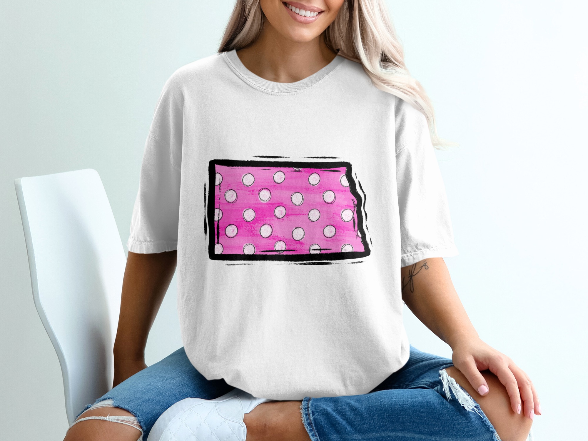 Pink Polka Dot State T-Shirt, Fun Graphic Tee, Trendy State Pride Shirt, Cute Polka Dot Pattern Top, Unique Polka Dot T-Shirt