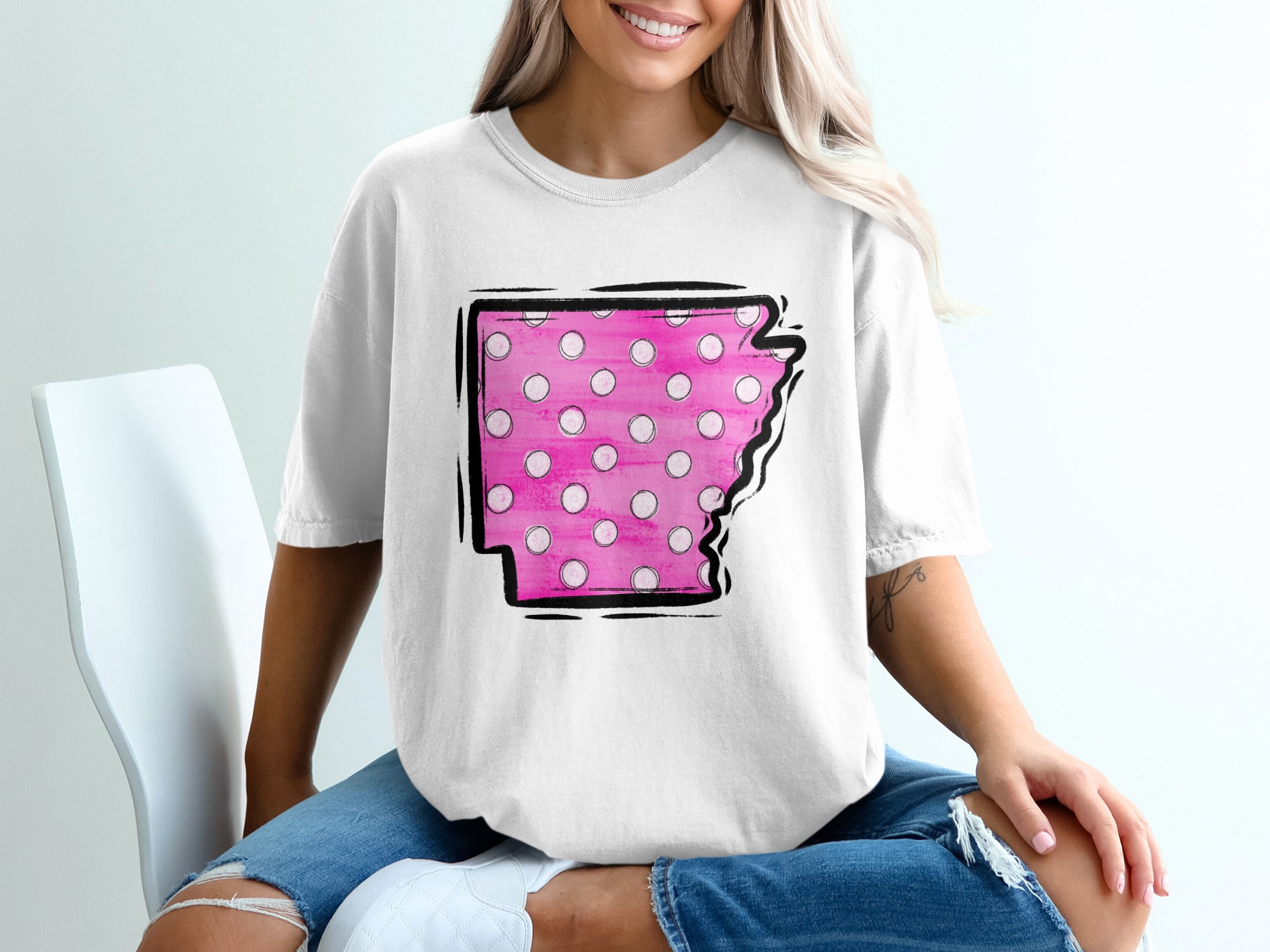 Arkansas T-Shirt, Pink Polka Dot State Tee, Arkansas Gift, Southern Pride Shirt, State Pride Tee, Arkansas Souvenir T Shirt