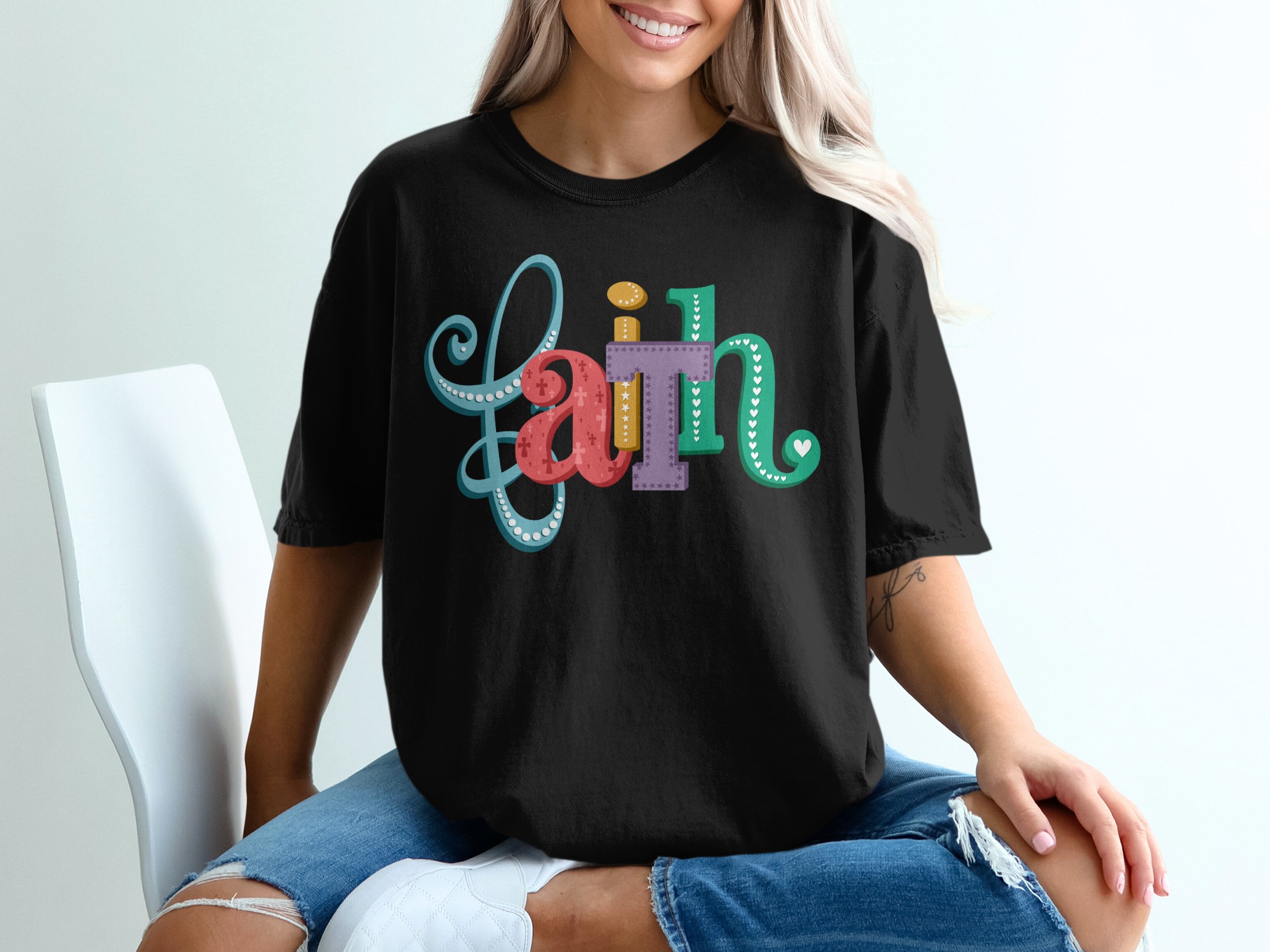 Faith T-Shirt, Religious Tee, Inspirational Shirt, Christian Apparel, Colorful Design, Spiritual Gift, Graphic Tee, Positive Vibes - Image 2