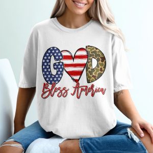 Bless America T-Shirt, God Patriotic Tee, USA Flag Shirt, American Pride Apparel, Camouflage Tee, Patriotic Gift, Trendy Graphic Tee