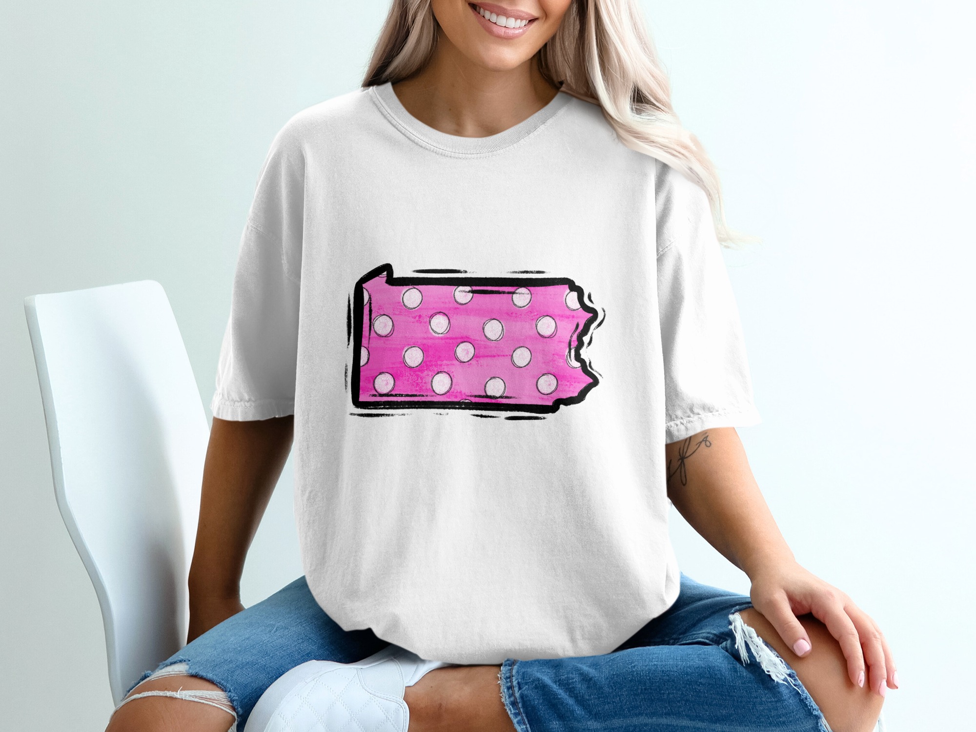 Pennsylvania T-Shirt, Pink Polka Dot PA State Tee, Unique Gift, Trendy Top, State Pride, Graphic T Shirt, Casual Wear, Fashion Tee