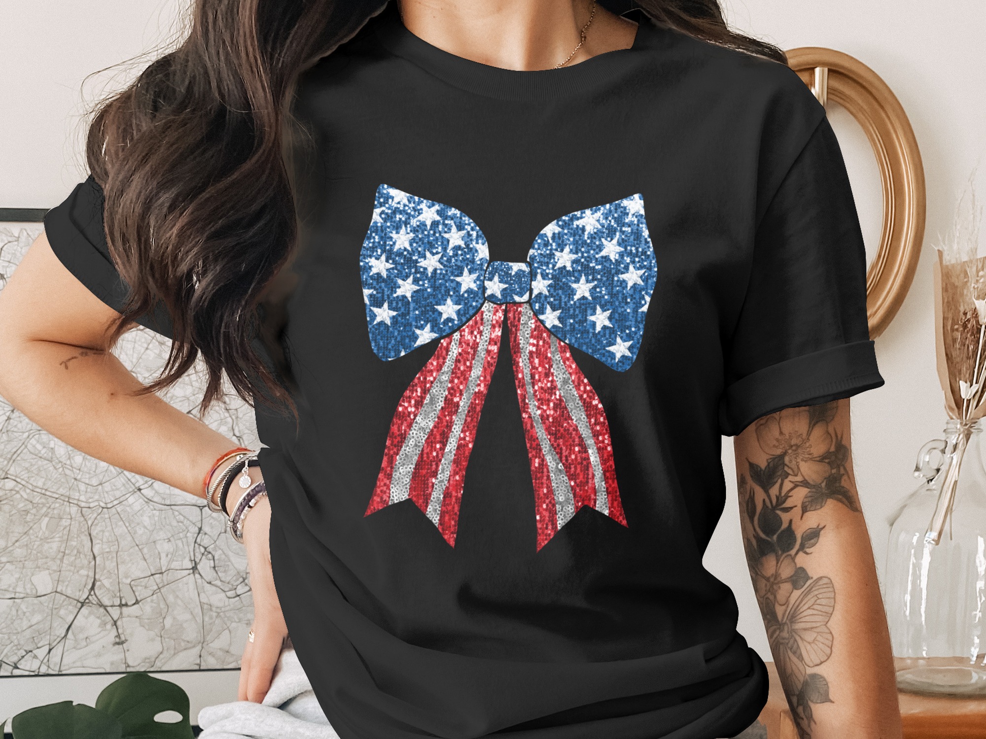 Patriotic Bow Digital Download, USA Sublimation PNG DTF, American Flag Bow, 4th of July, Stars Stripes, Digital File, Printable Design - Image 3