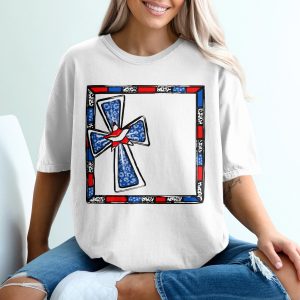 Patriotic Cross T-Shirt, USA Flag Design, American Pride Tee, July 4th Apparel, Red White and Blue Shirt, Celebration Gift, T-Shirt