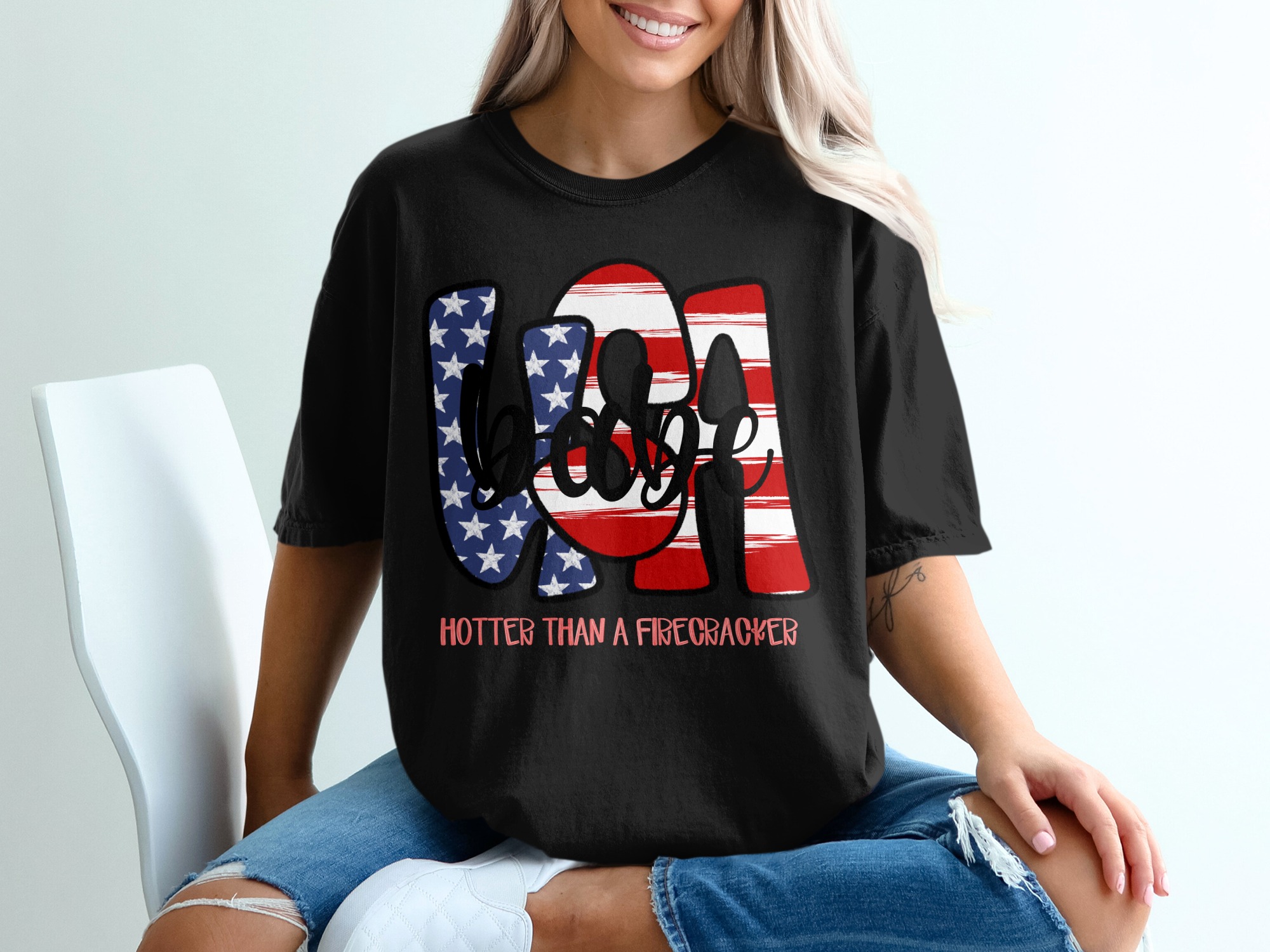 USA Babe T-Shirt, Patriotic Fourth of July Shirt, Hotter Than a Firecracker Tee, American Pride Tee, Women's 4th of July Apparel - Image 2
